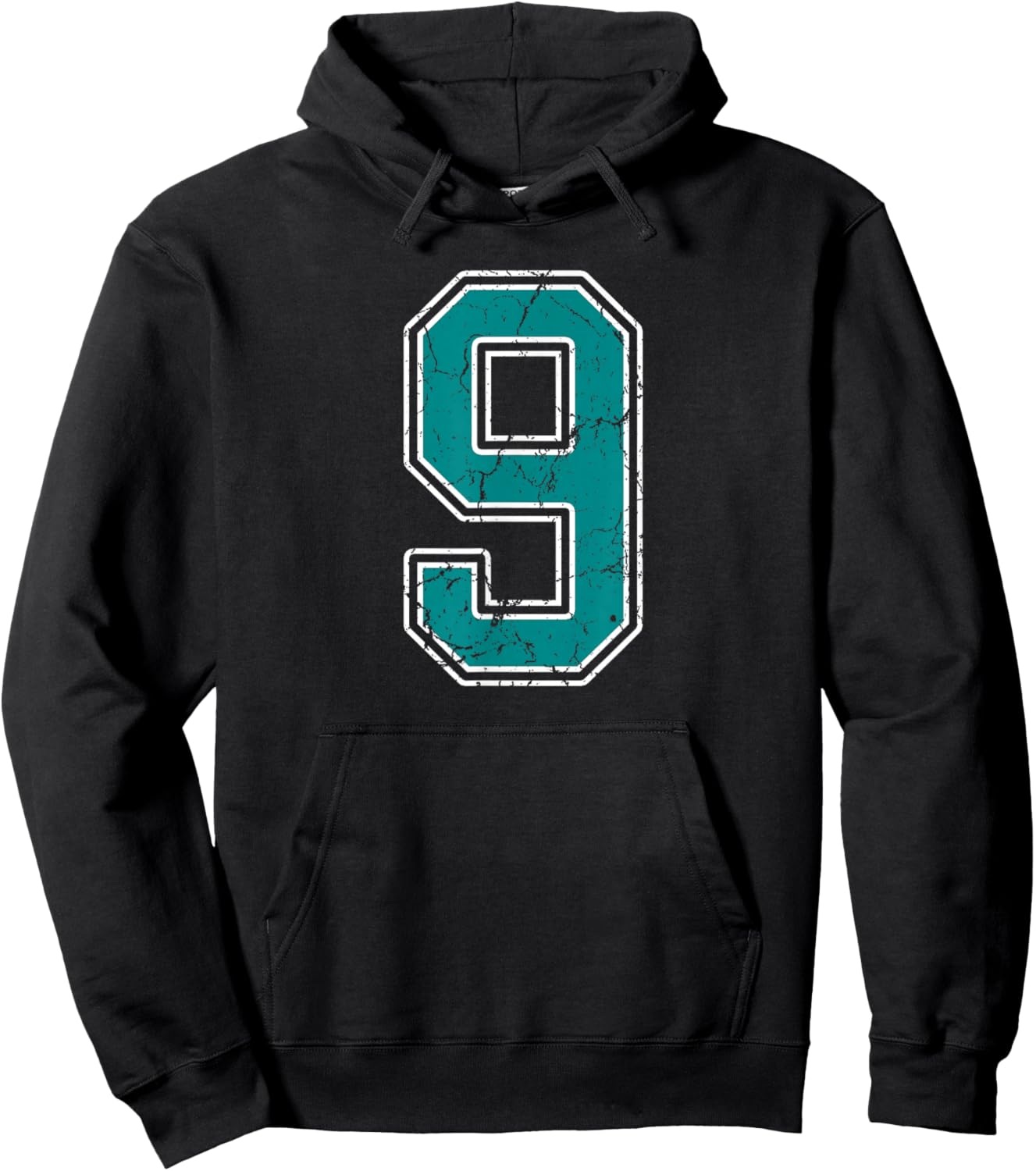 Teal and White Number 9 Jersey Player Uniform #9 Fan Hoodie - Hoodie | Black