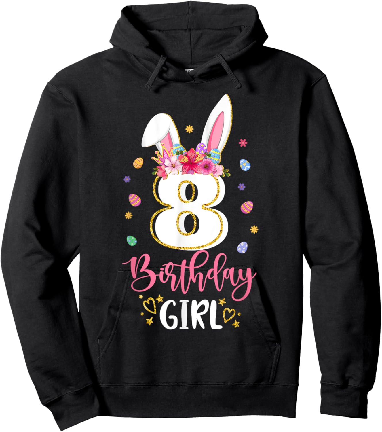 Birthday Princess Floral Bunny 8th Birthday Girl 8 Yrs Old Hoodie - Hoodie | Black
