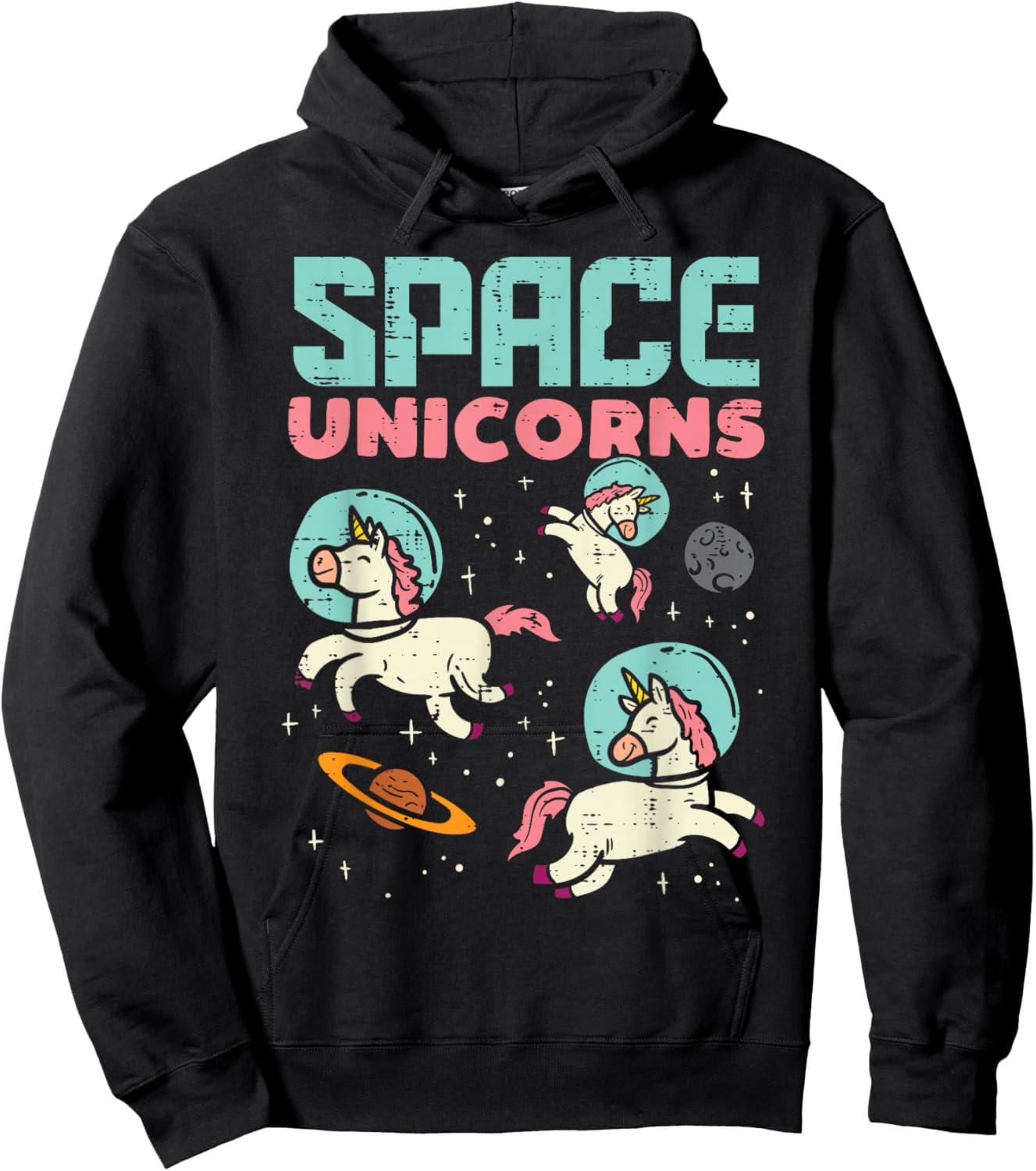 Space Unicorn Astronaut Cute Galaxy Animal Women Girls Kids Hoodie - Hoodie | Black