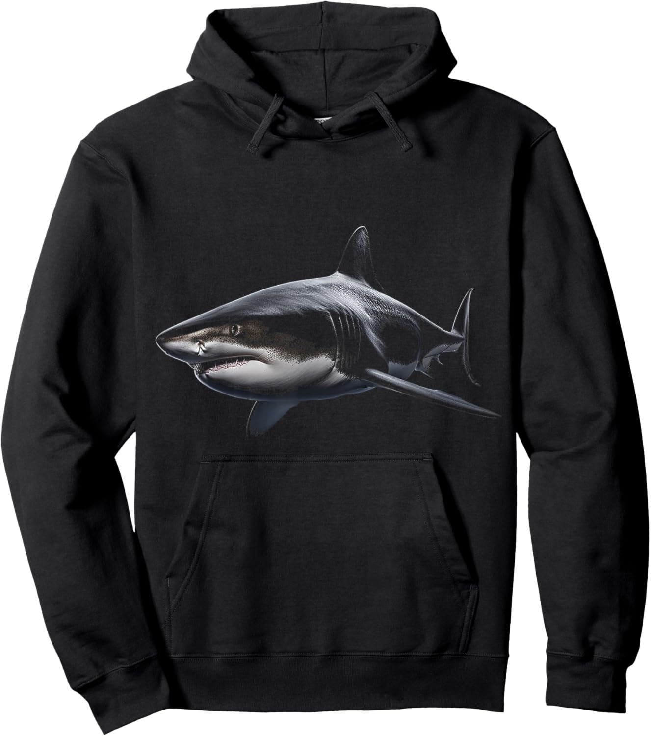 Shark Drawing Illustration Art Animal Motif Graphic Shark Hoodie - Hoodie | Black