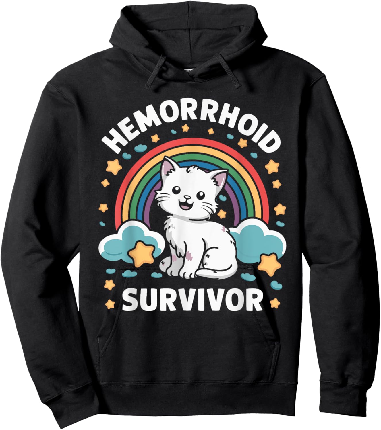 Oddly Specific Meme Embarrassing Adult Humor Hemorrhoid Survivor Cat , Small, Black Hoodie - Hoodie | Black