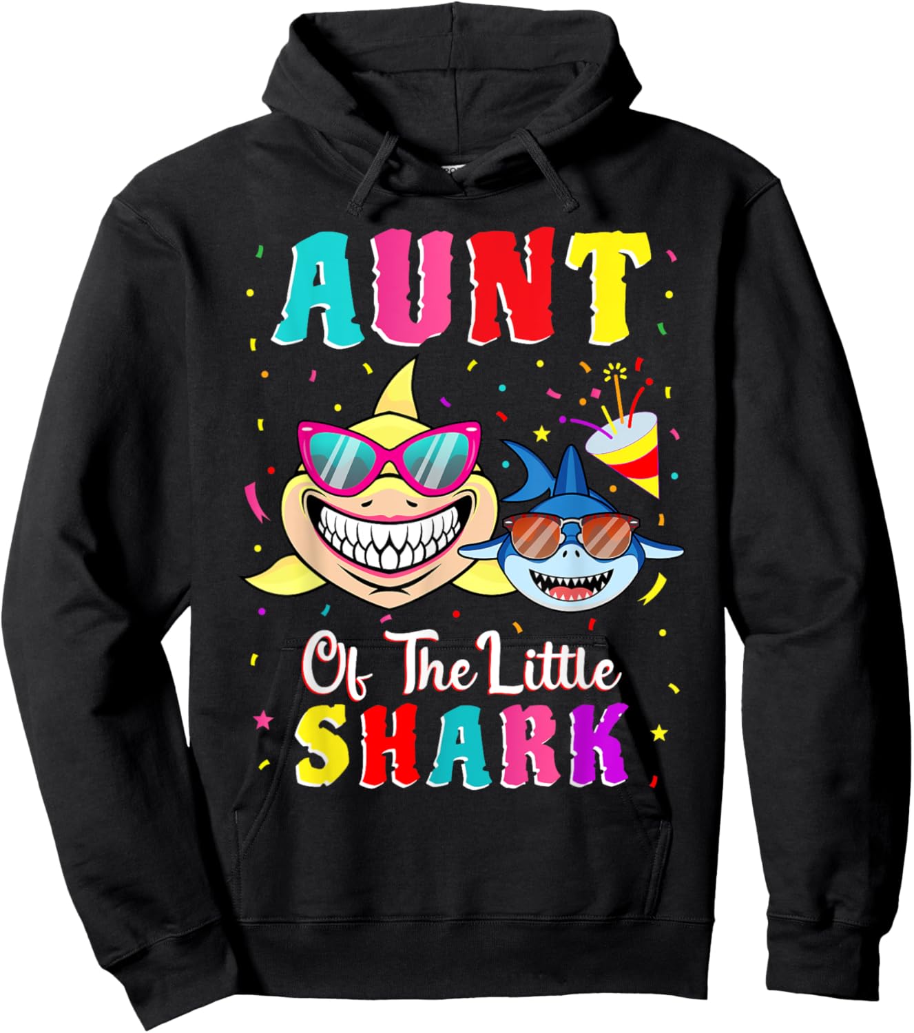 Aunt Of The Little Shark Nephew Shark Birthday Party Hoodie - Hoodie | Black