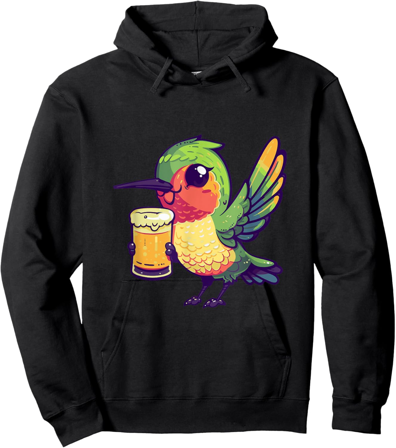 Humming Bird Drinking Beer Comic Hoodie - Hoodie | Black