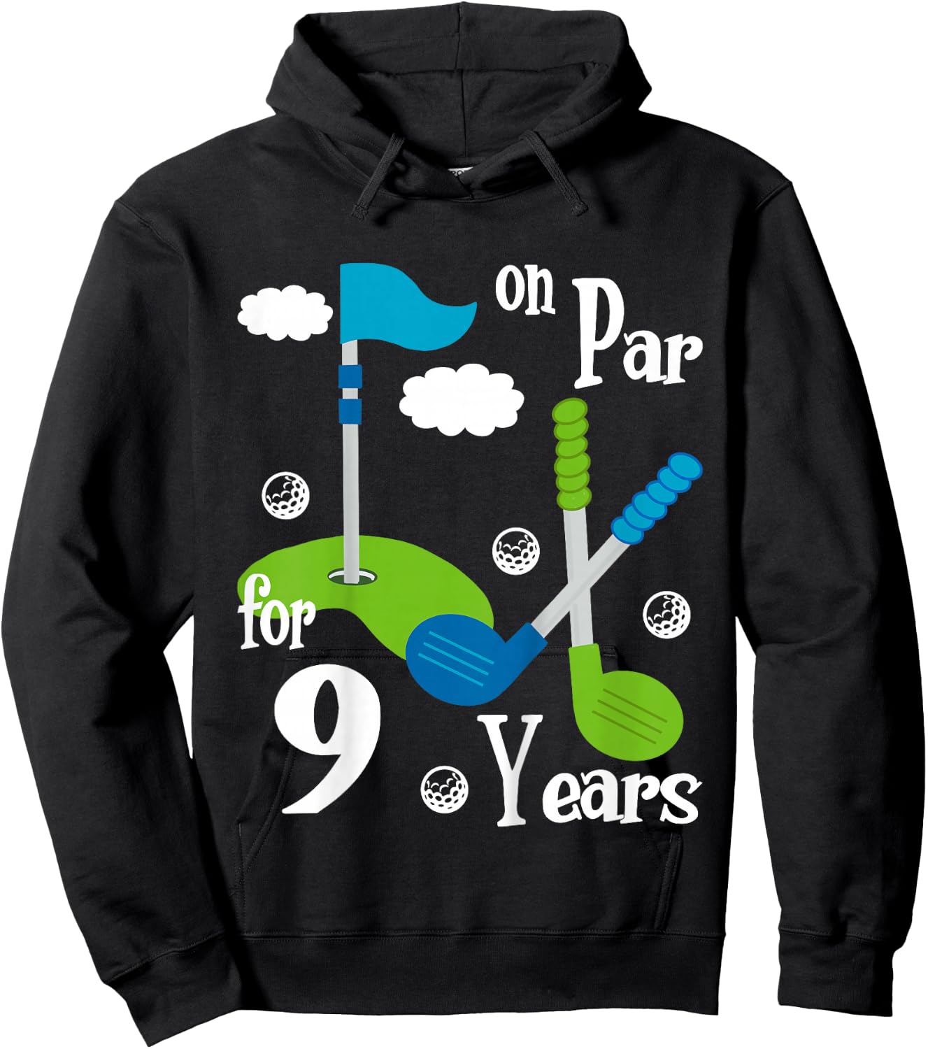 9 Year Old Golf Birthday Party Shirt Gift Boy Girl Hoodie - Hoodie | Black