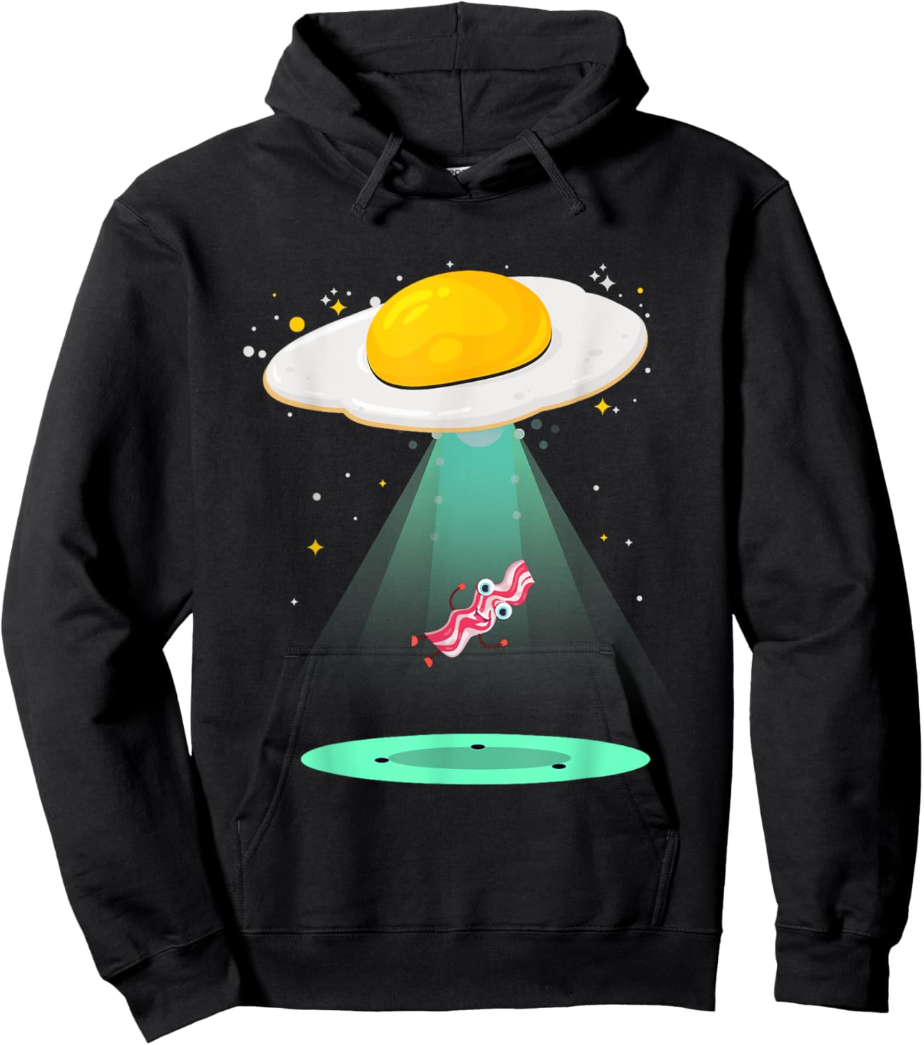 Funny Sunnyside Up Egg UFO Abduction Breakfast Bacon Lover Hoodie - Hoodie | Black