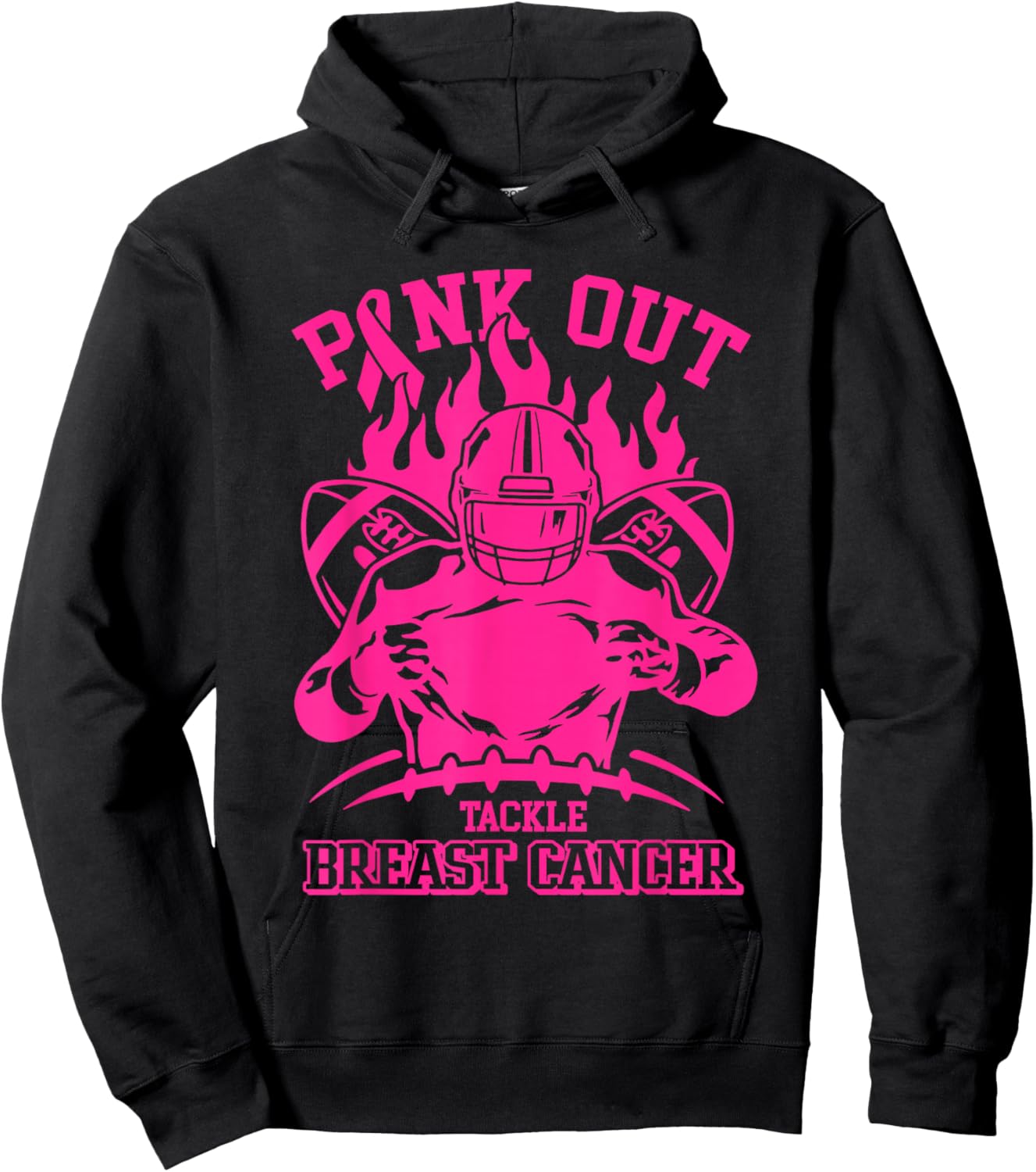 Pink Out Tackle Football Pink Out Breast Cancer Awareness Hoodie - Hoodie | Black