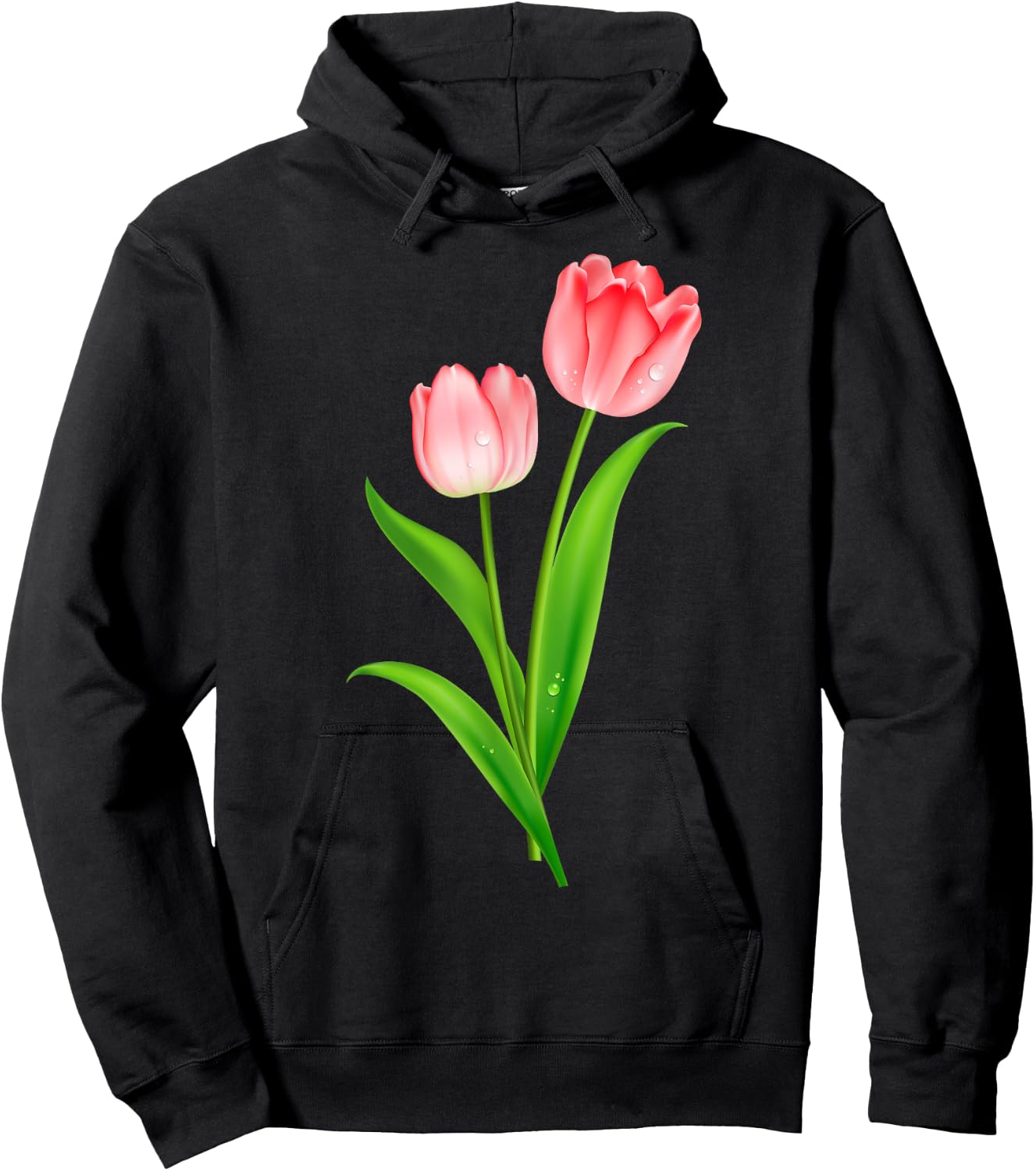 Beautiful Pink Tulip Flower Couple Graphic Artwork Hoodie - Hoodie | Black
