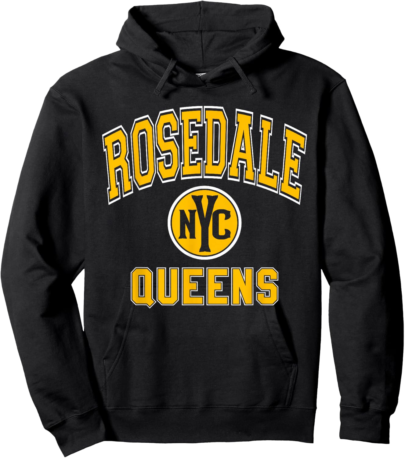 Rosedale Queens Text NYC Circle Amber Print Hoodie - Hoodie | Black
