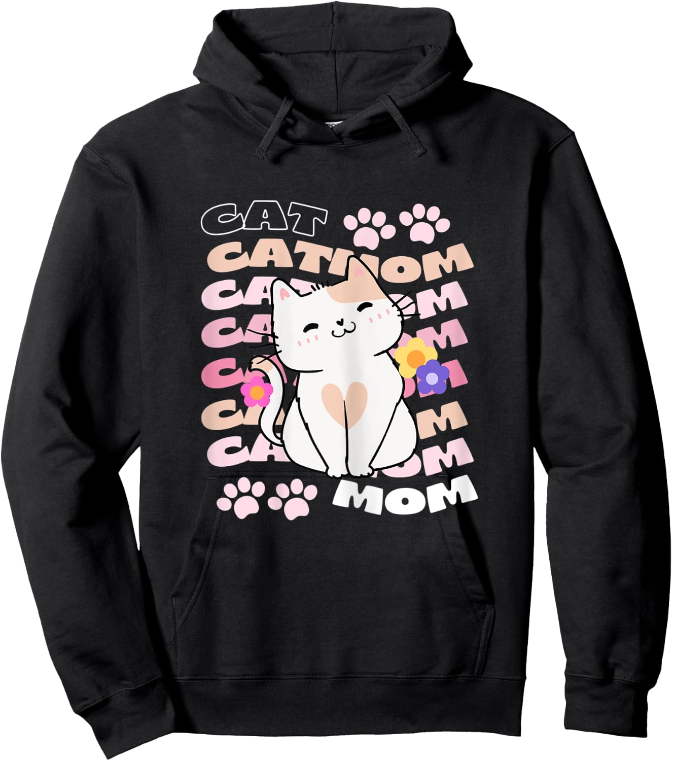 Retro Cat Mom Shirt Groovy Text Cute Kitten Heart Pink Text Hoodie - Hoodie | Black