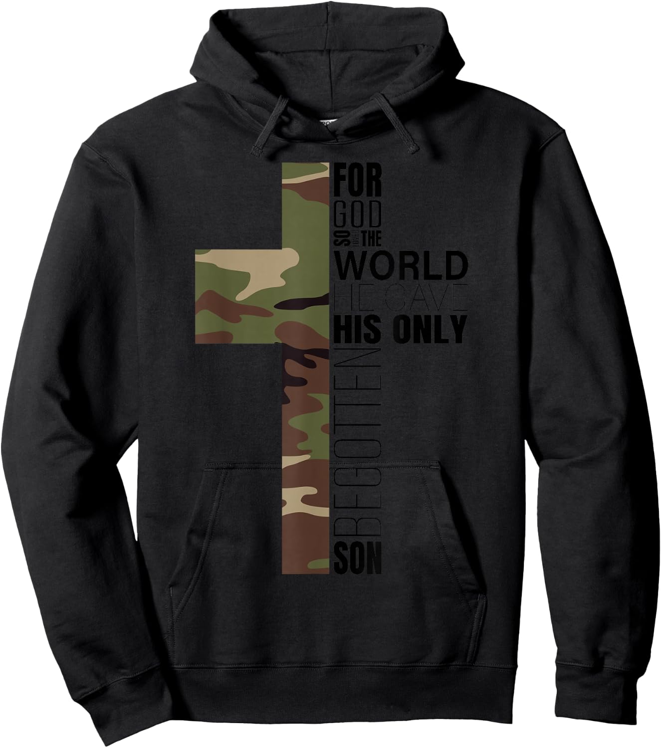 Green Camo Christian Cross Gifts Men John 3 16 Bible Verse Premium Hoodie - Hoodie | Black