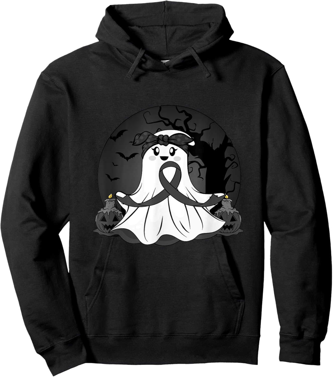 Melanoma Cancer Halloween Ghost Black Ribbon Warrior Month Hoodie - Hoodie | Black
