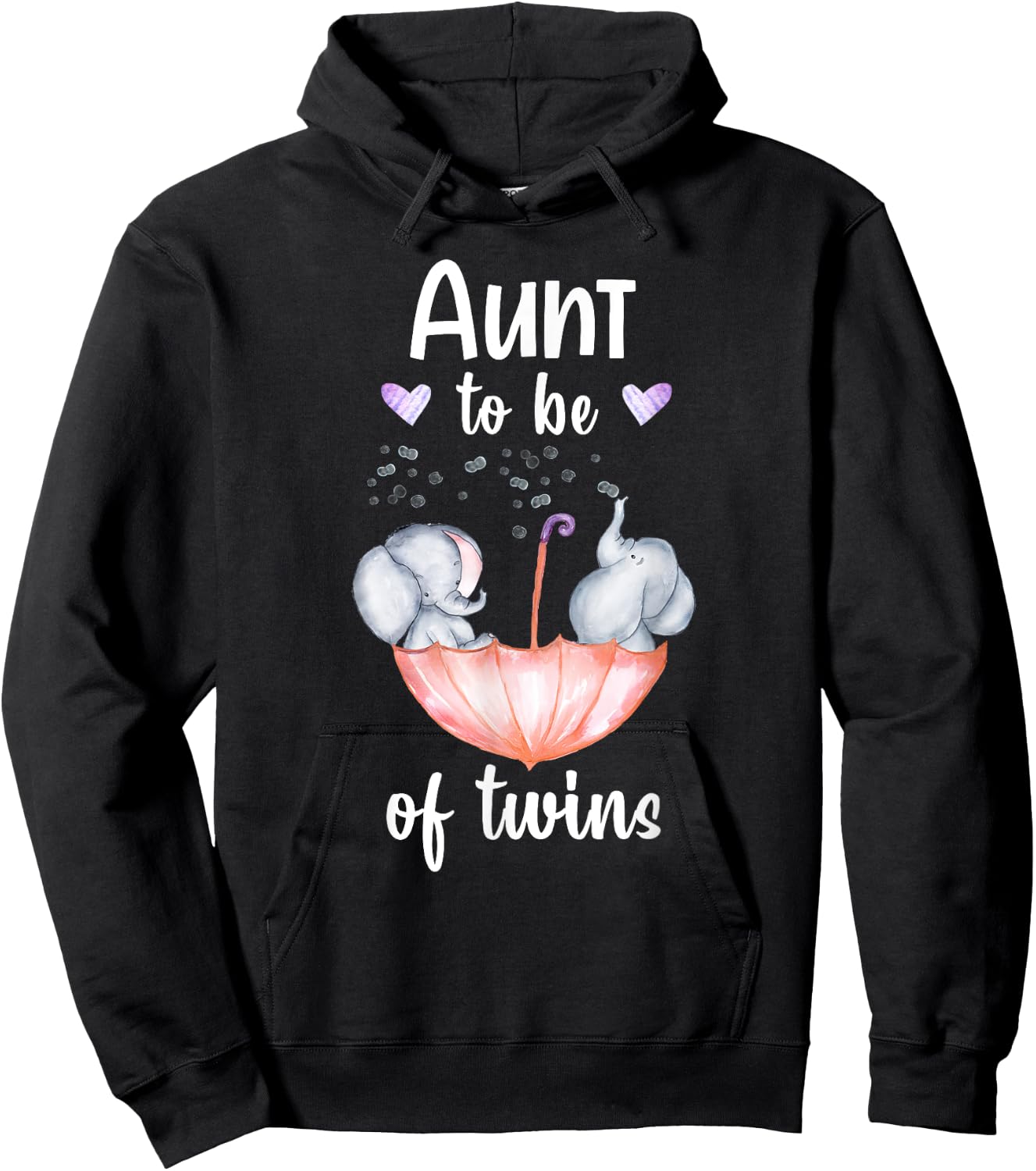 Aunt To Be Of Twins Baby Shower Elephant Hoodie - Hoodie | Black