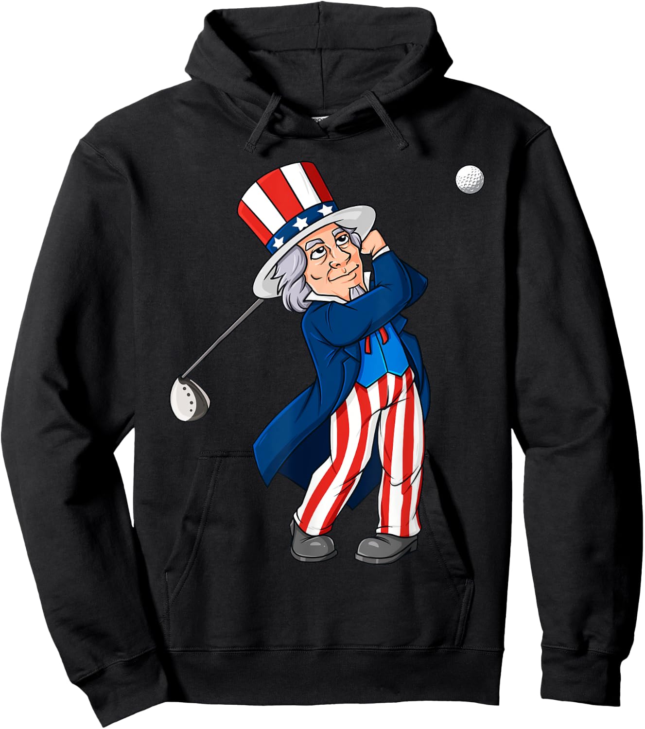 Uncle Sam Golfing 4th Of July Patriotic Boys Kids Teens Golf Hoodie - Hoodie | Black