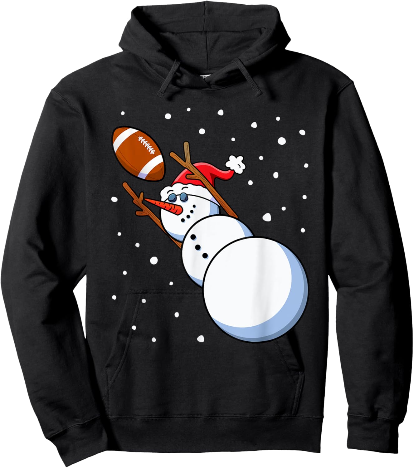 Snowman Football Player Santa Hat Men Boys Christmas Sports Hoodie - Hoodie | Black