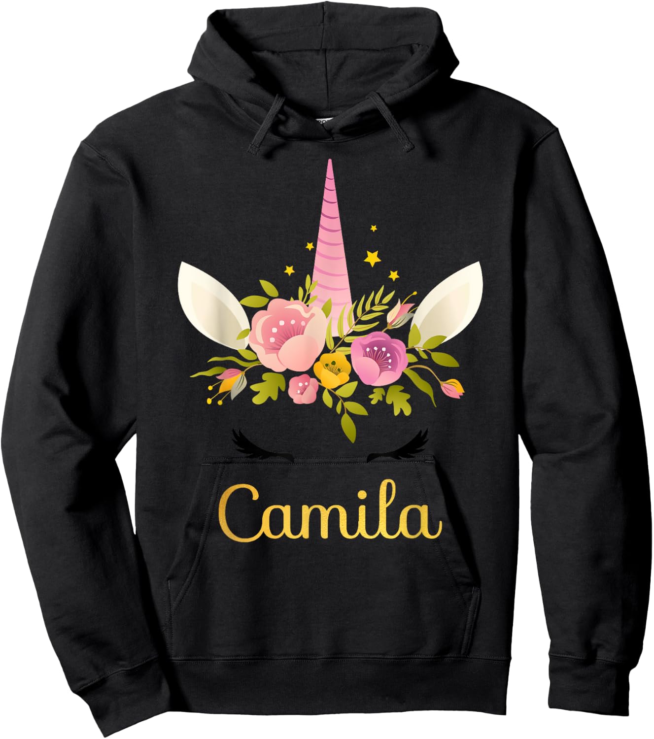 Camila Unicorn Name Happy Birthday Girl Bday Party Hoodie - Hoodie | Black