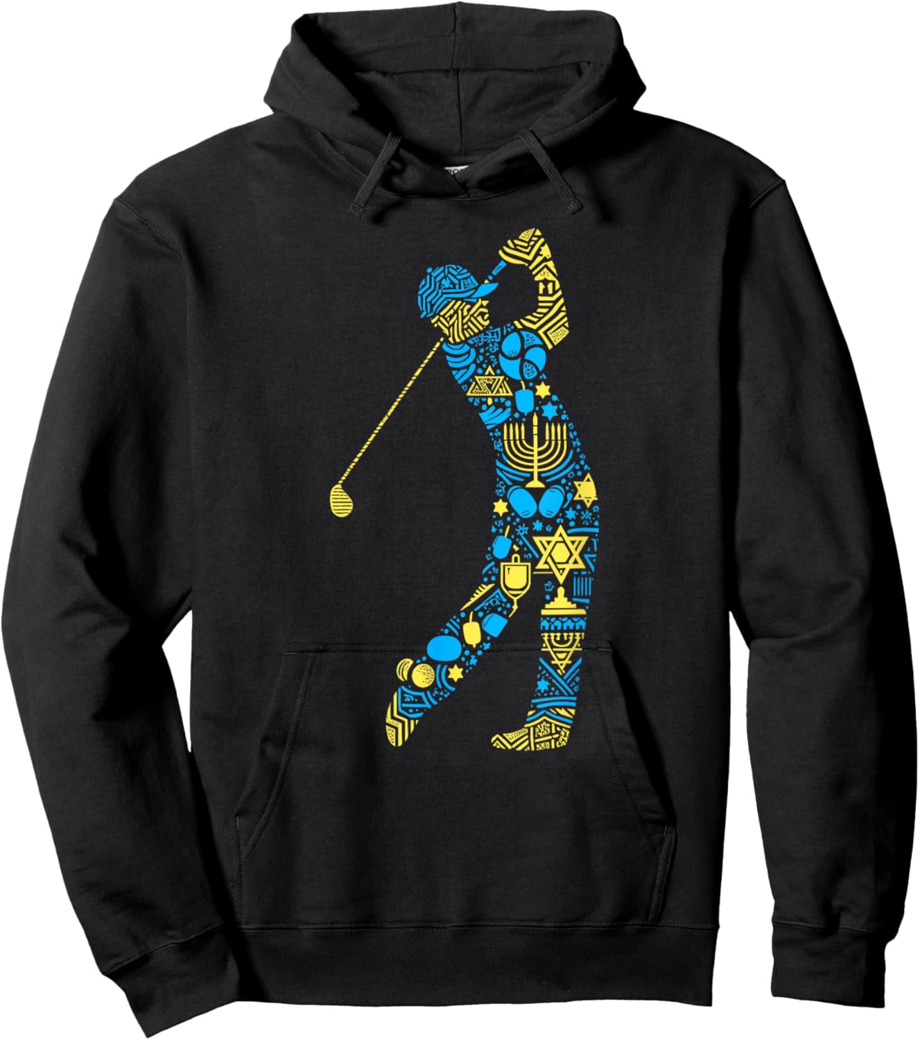 Golf Player Menorah Dreidel Jewish Hanukkah Kids Hoodie - Hoodie | Black