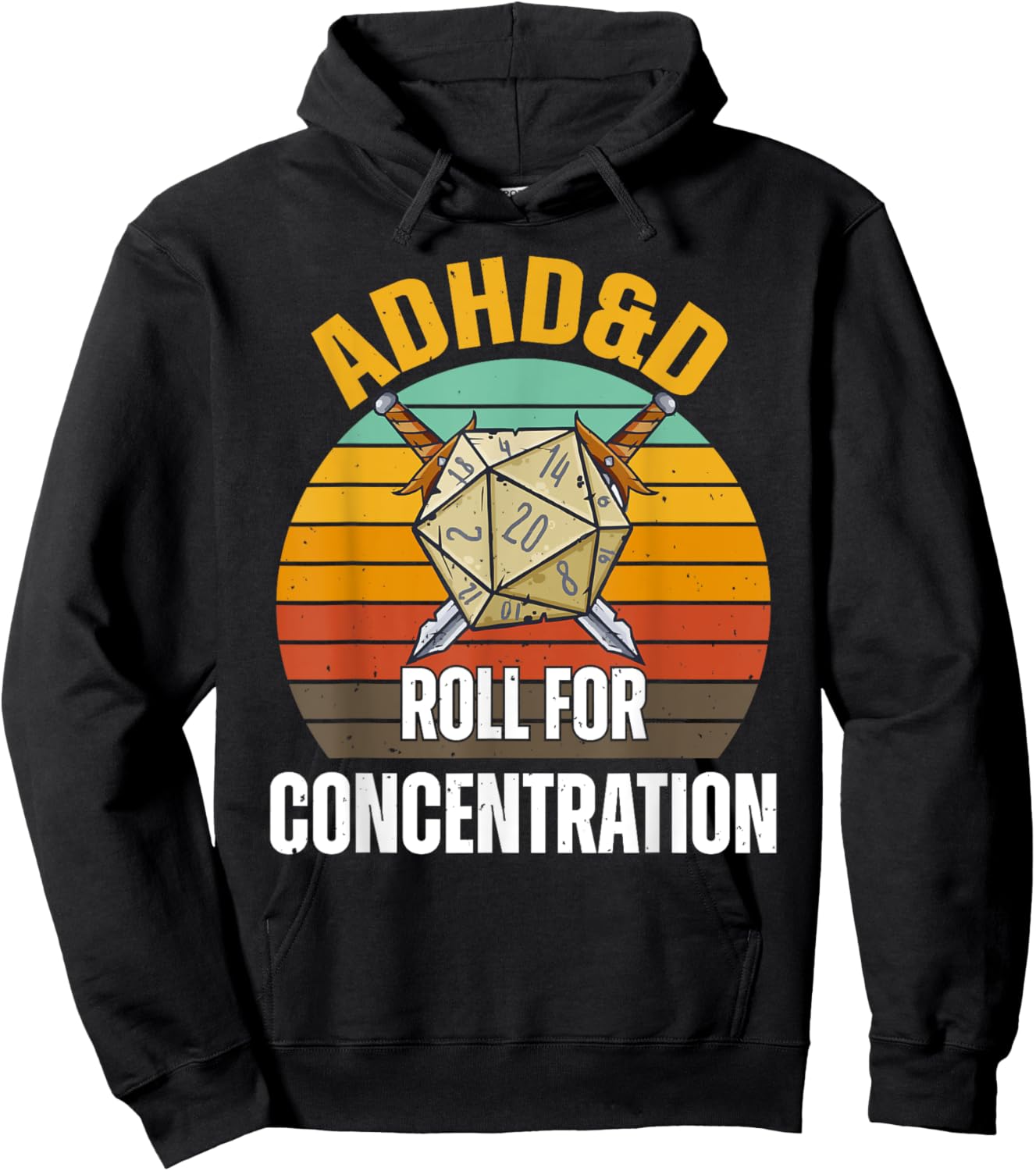 Funny Retro Cool Gaming ADHD&D Roll For Concentration Gamer Hoodie - Hoodie | Black