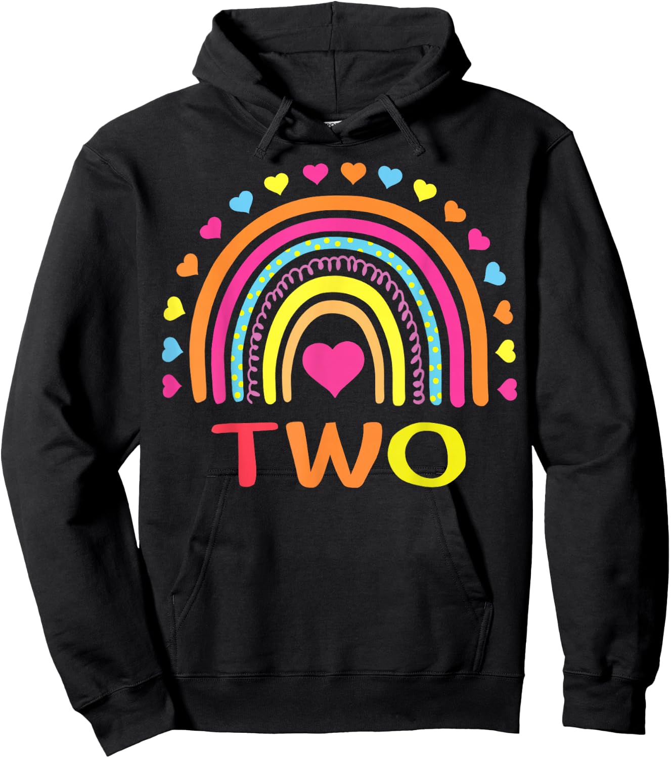 2 Years Old Rainbow 2nd Birthday Gift Girls Boys Kids Hoodie - Hoodie | Black