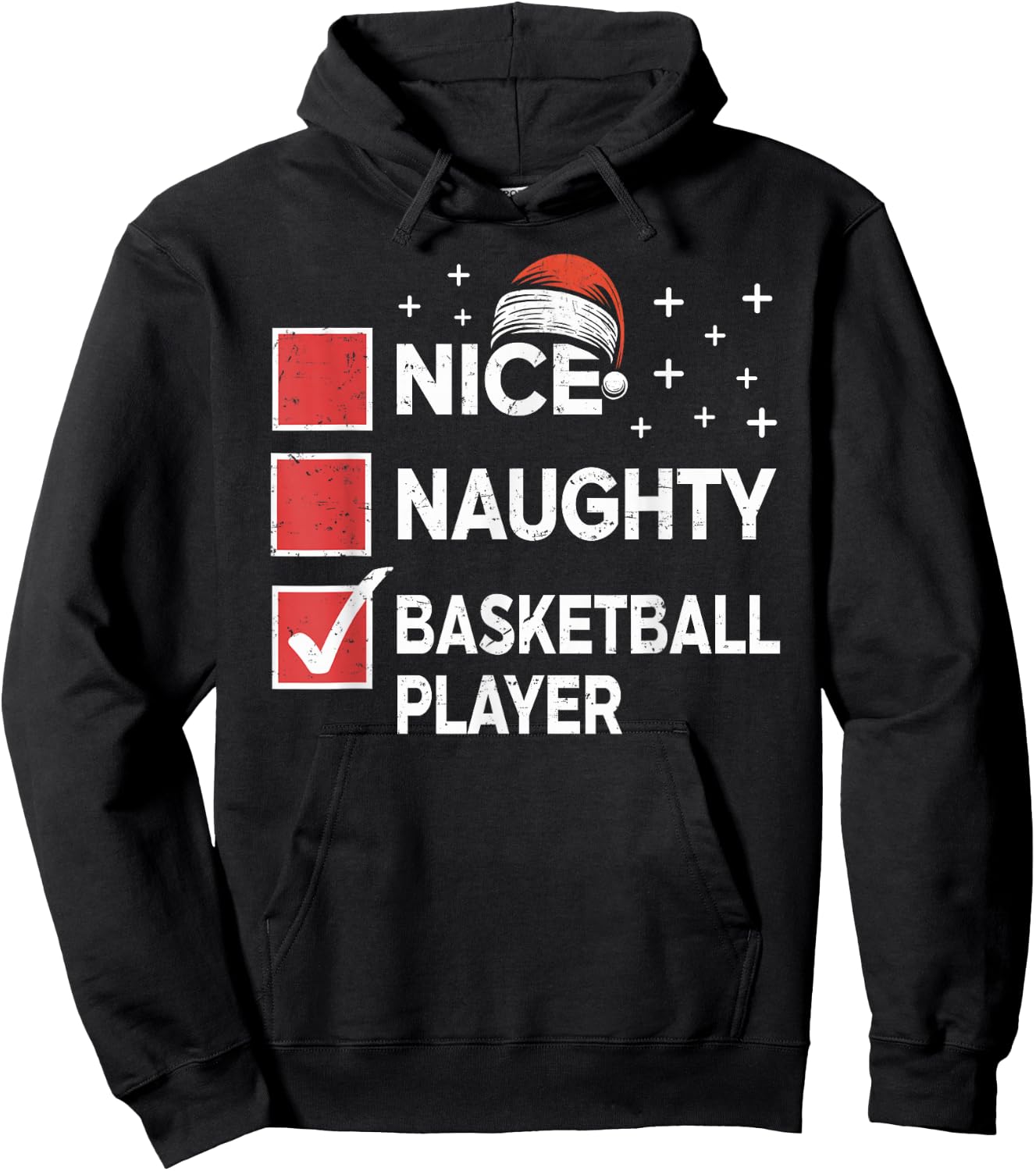 Christmas Nice Naughty Basketball Player Xmas List Santa Hat Hoodie - Hoodie | Black