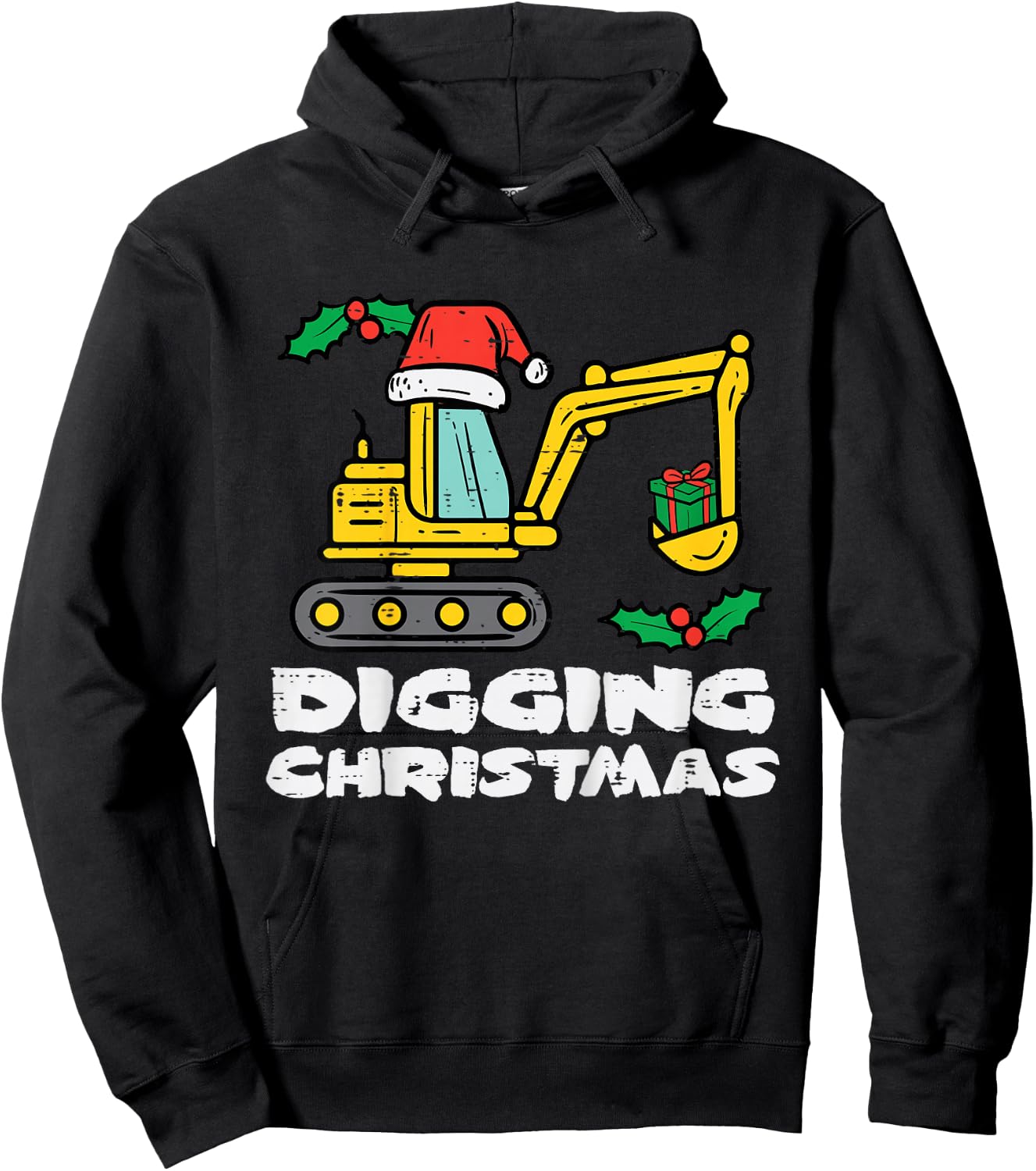 Kids Digging Christmas Excavator Xmas Truck Boys Kids Toddler Hoodie - Hoodie | Black