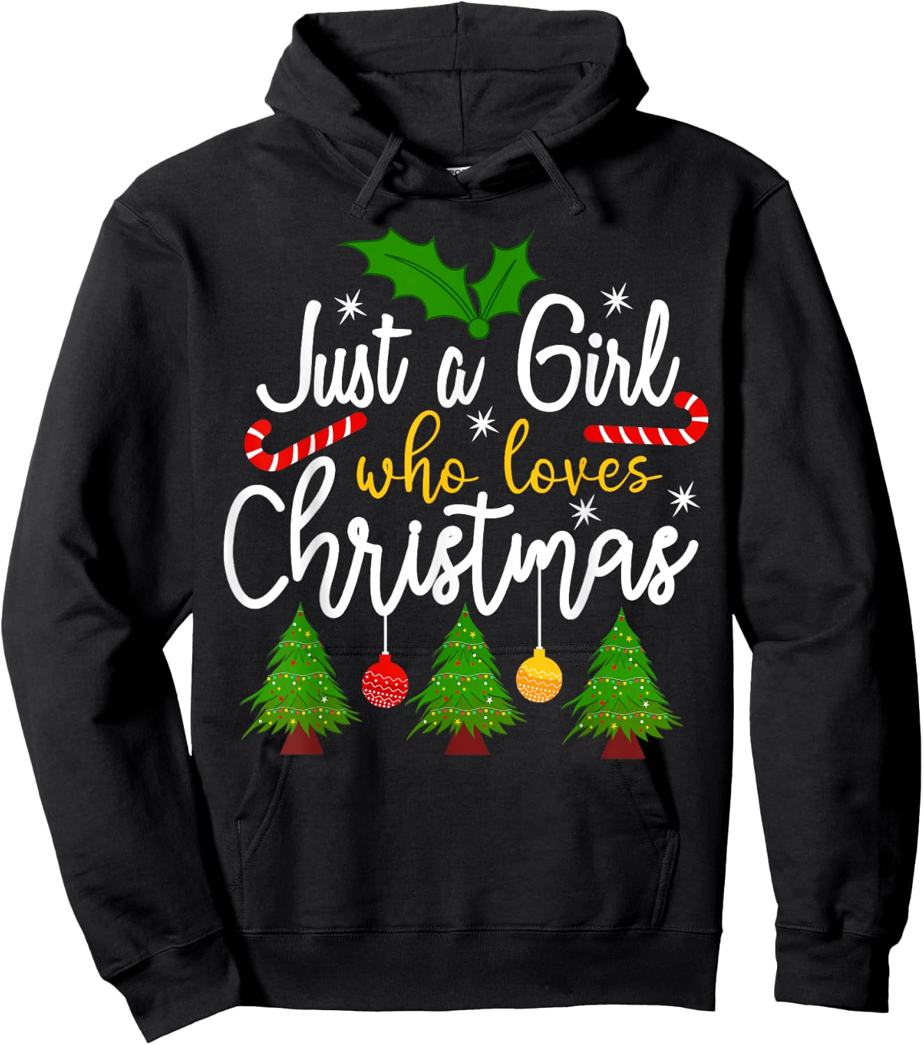 Just A Girl Who Loves Christmas Funny Xmas Holiday Girls Hoodie - Hoodie | Black