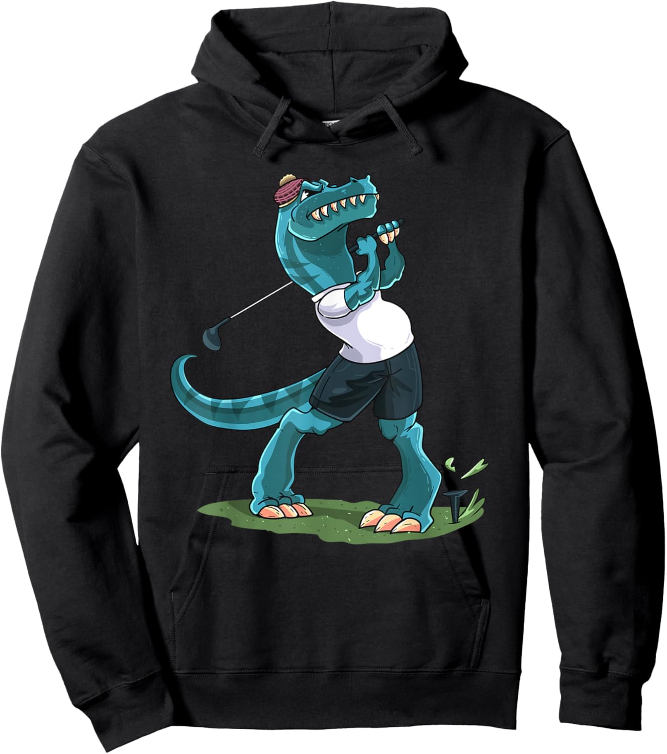 Funny Dino Playing Golf T-Rex Lover Golfer Kids Boys Girls Hoodie - Hoodie | Black