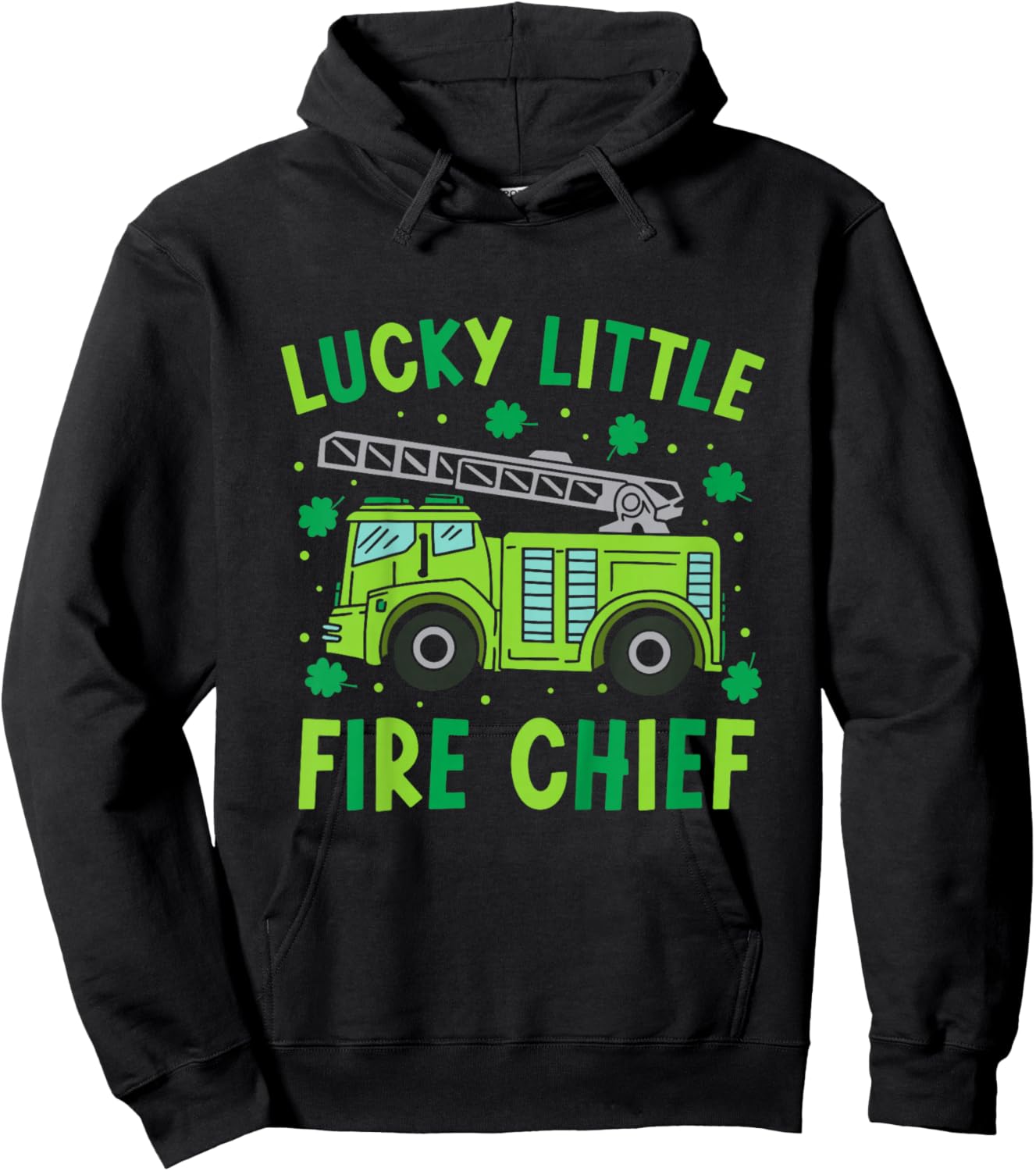 Kids Cute Funny Green Firetruck Kids St Patrick Day Fire Truck Hoodie - Hoodie | Black