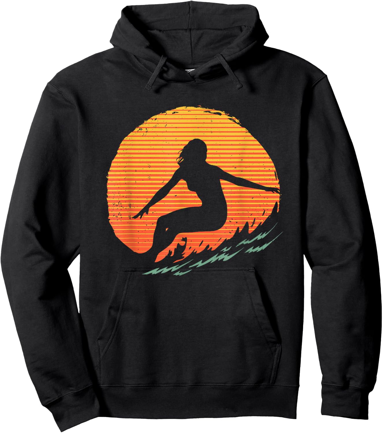 Cool Surfer Women Sunset Beach Surfing Retro Surf Hoodie - Hoodie | Black