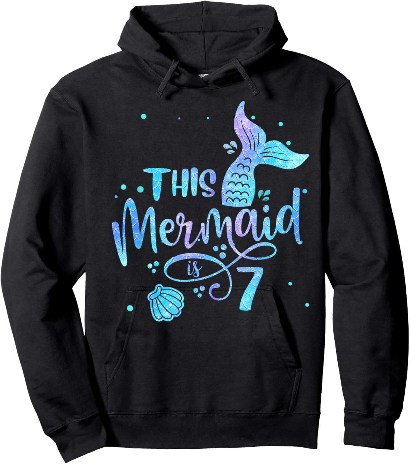 This Mermaid Is 7 Years Old 7th Birthday Mermaid Girl Hoodie - Hoodie | Black