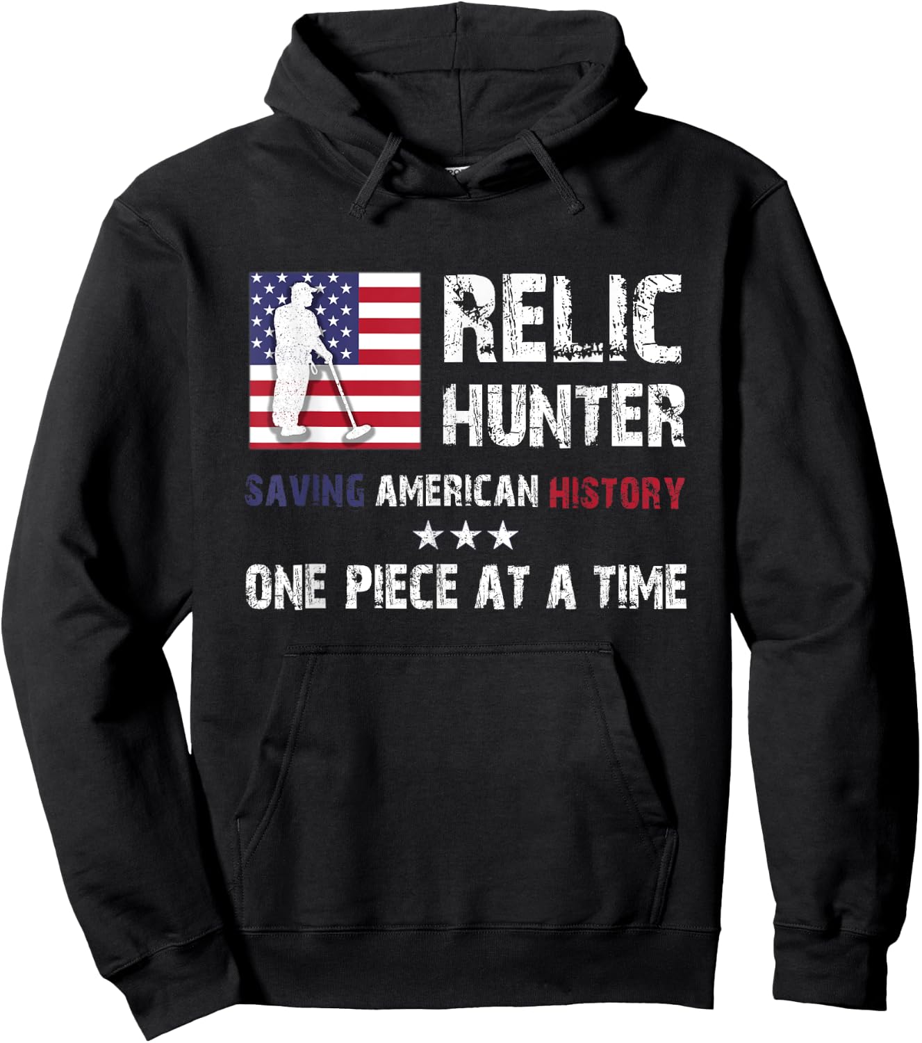 Relic Hunter Metal Detector Treasure Hunting US Flag Gift Hoodie - Hoodie | Black