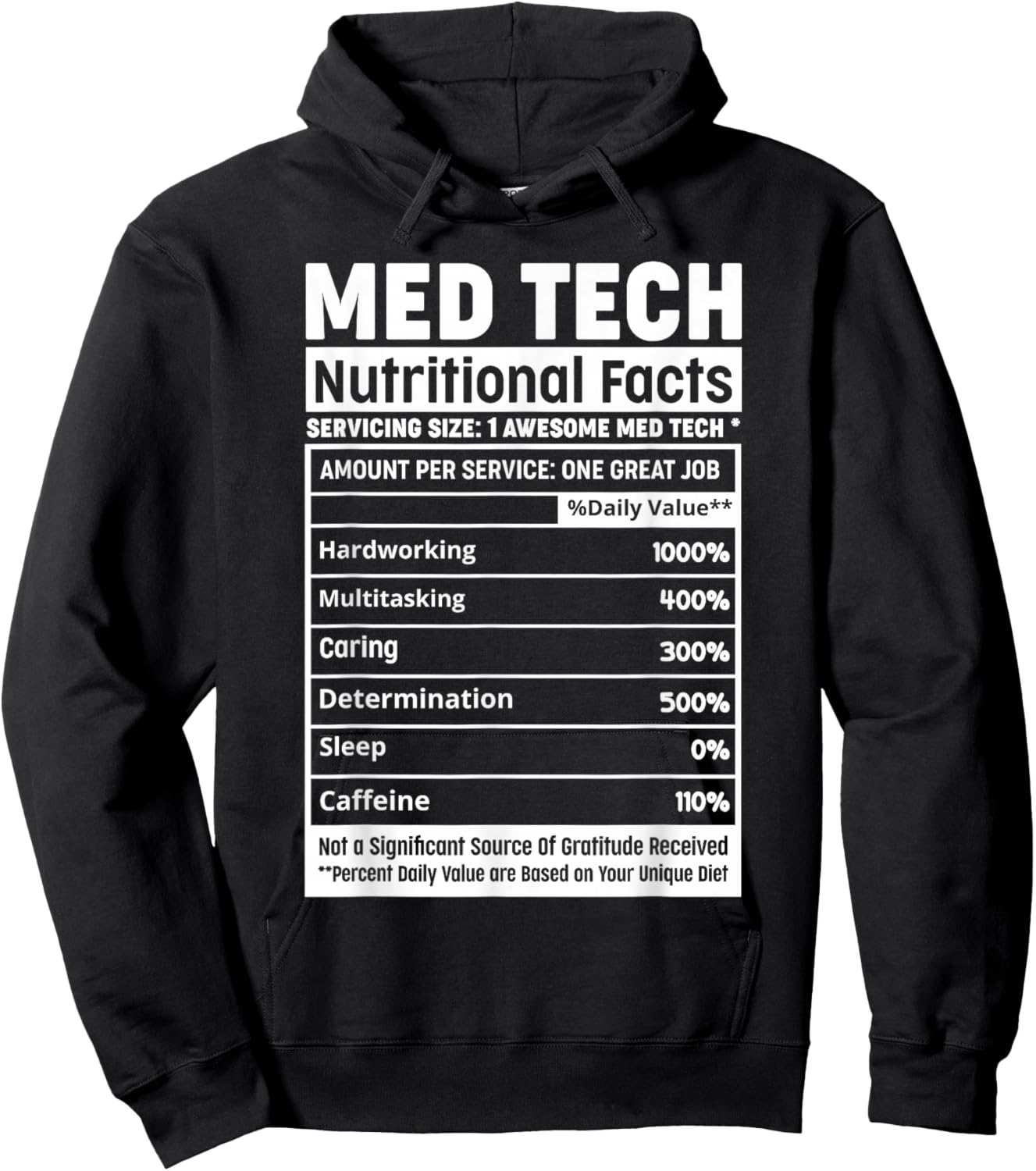 Med-Tech Life Squad Team Funny Med Tech Nutritional Facts Hoodie - Hoodie | Black
