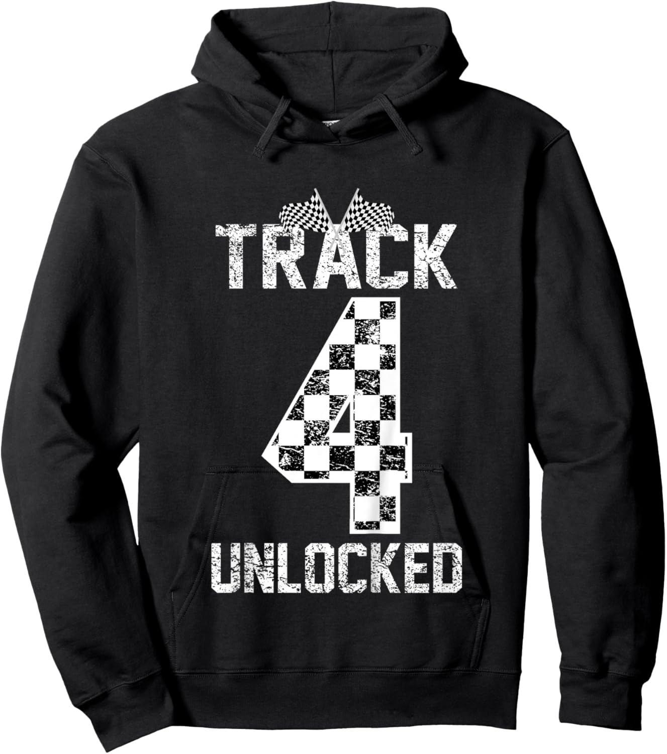 Kids Funny Boys Girls 4 Fourth Car Race 4th Birthday Racing Kids Hoodie - Hoodie | Black