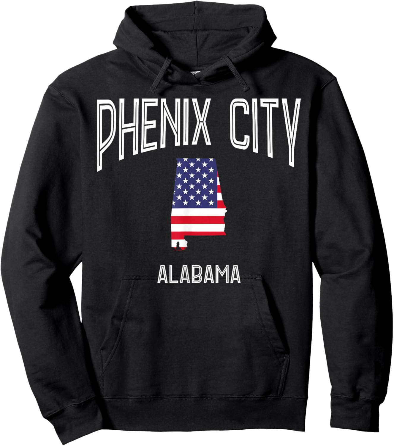 Phenix City Alabama AL Throwback Vintage USA Flag Hoodie - Hoodie | Black