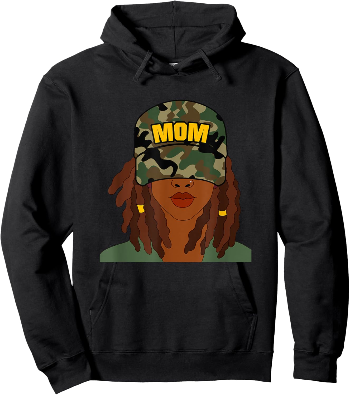 African American Mom Mother's Day Locs Camo Hat Hoodie - Hoodie | Black