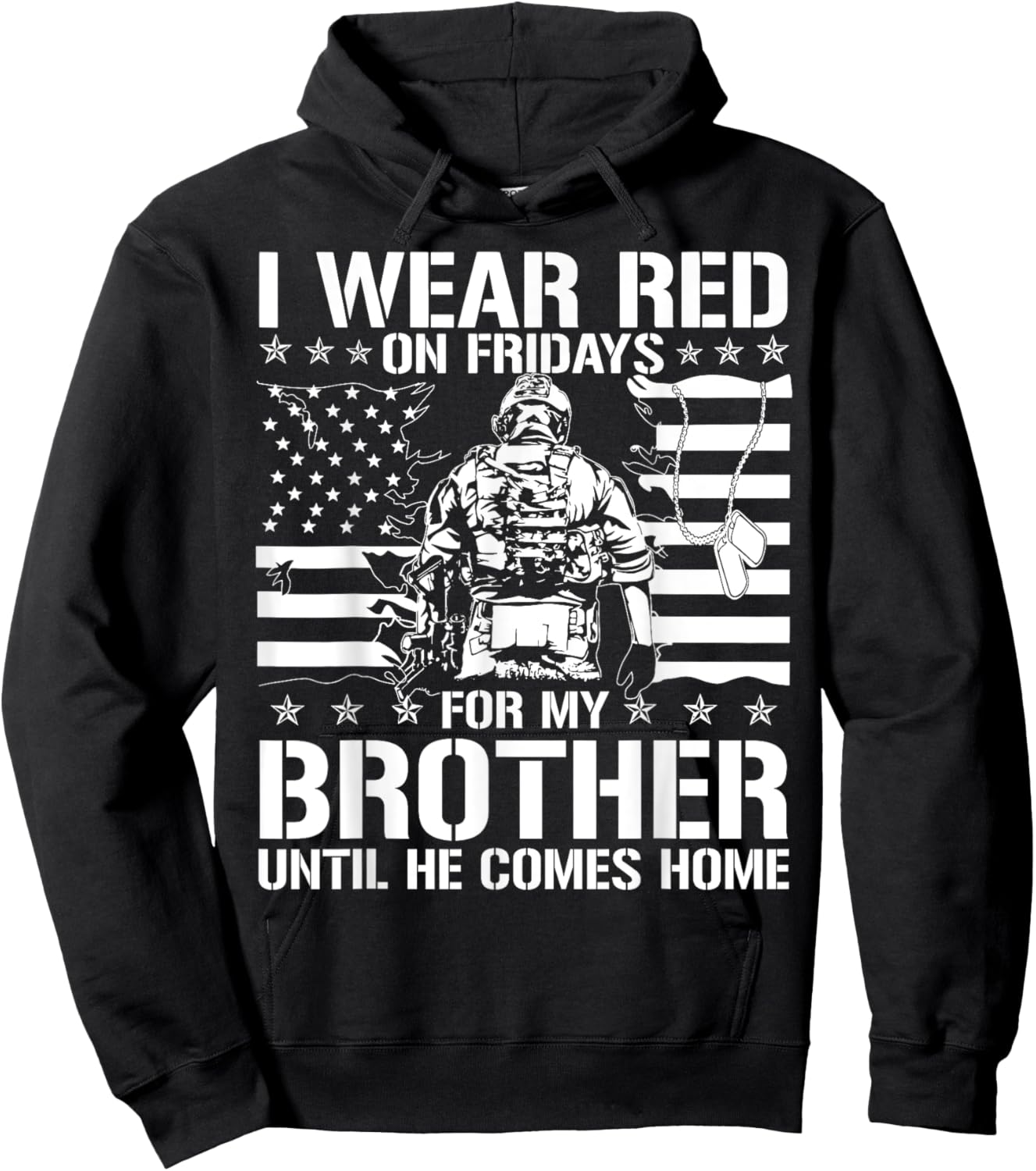 I Wear Red On Fridays For My Brother American Flag Military Women Kids Men Hoodie - Hoodie | Black