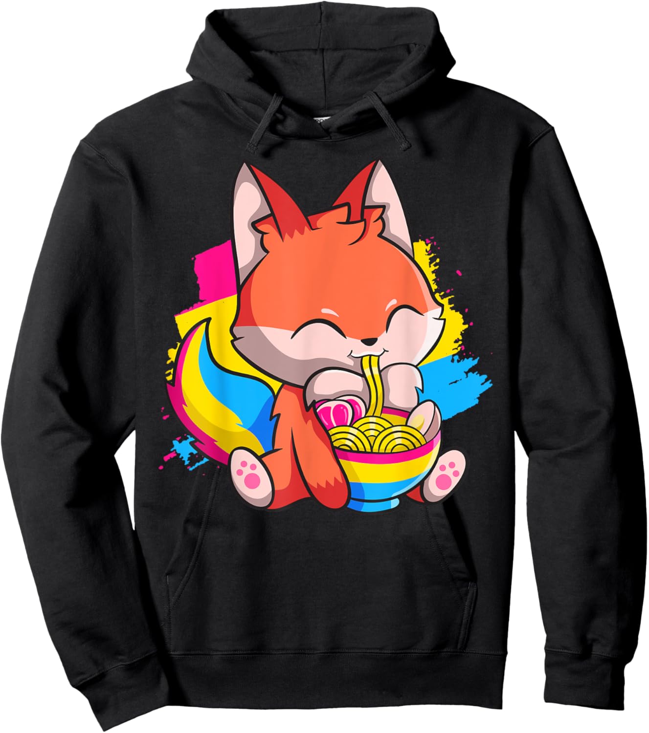 Pansexual Pride Kawaii Fox Ramen Noodles Pansexual Flag Hoodie - Hoodie | Black