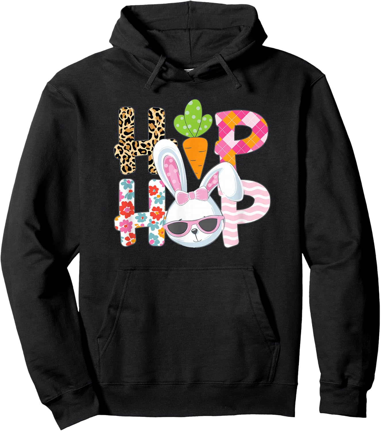Hip Hop Easter Shirt Women Girls Leopard Print Plaid Bunny Hoodie - Hoodie | Black