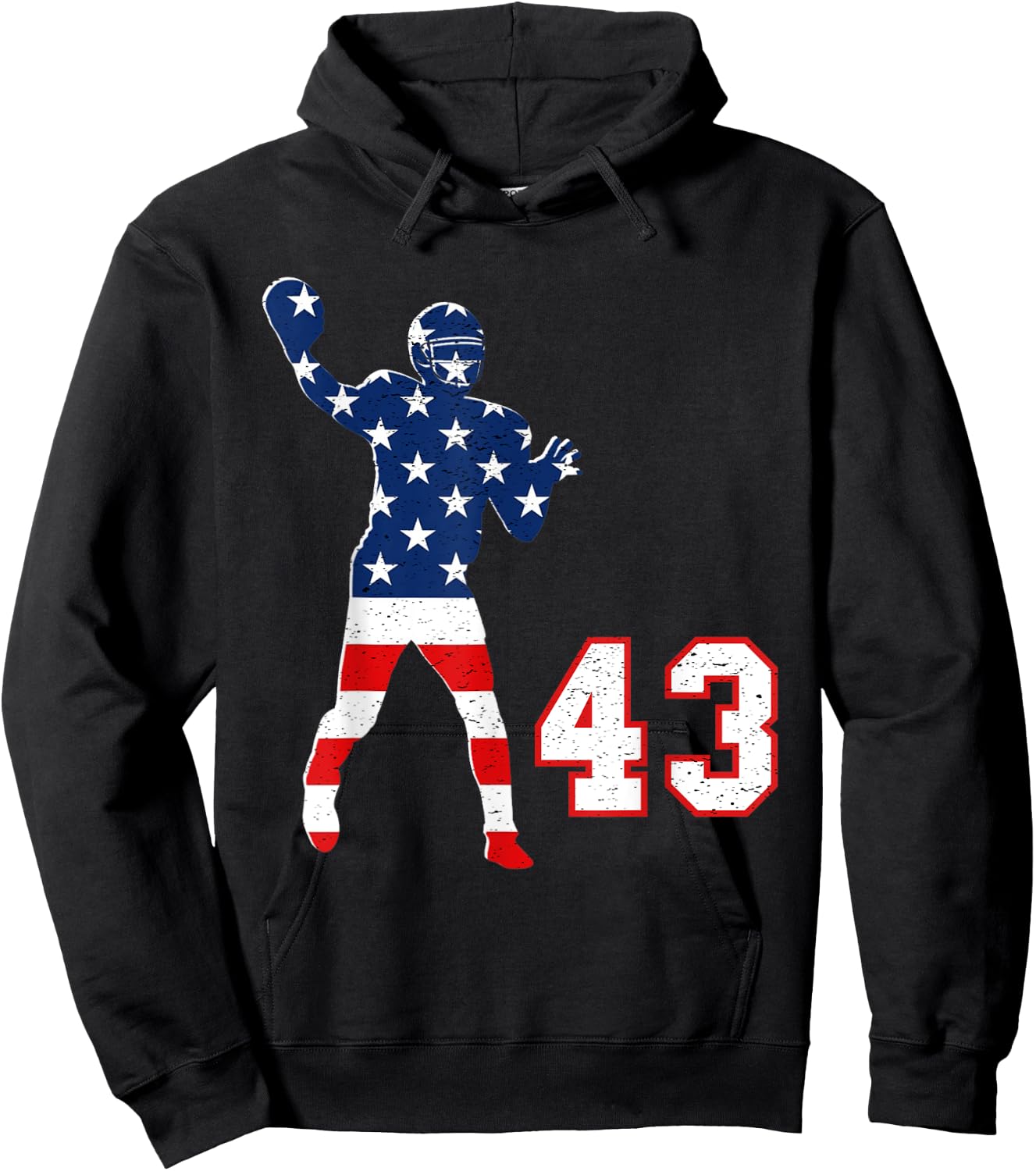 Football number 43 with American USA flag Hoodie - Hoodie | Black