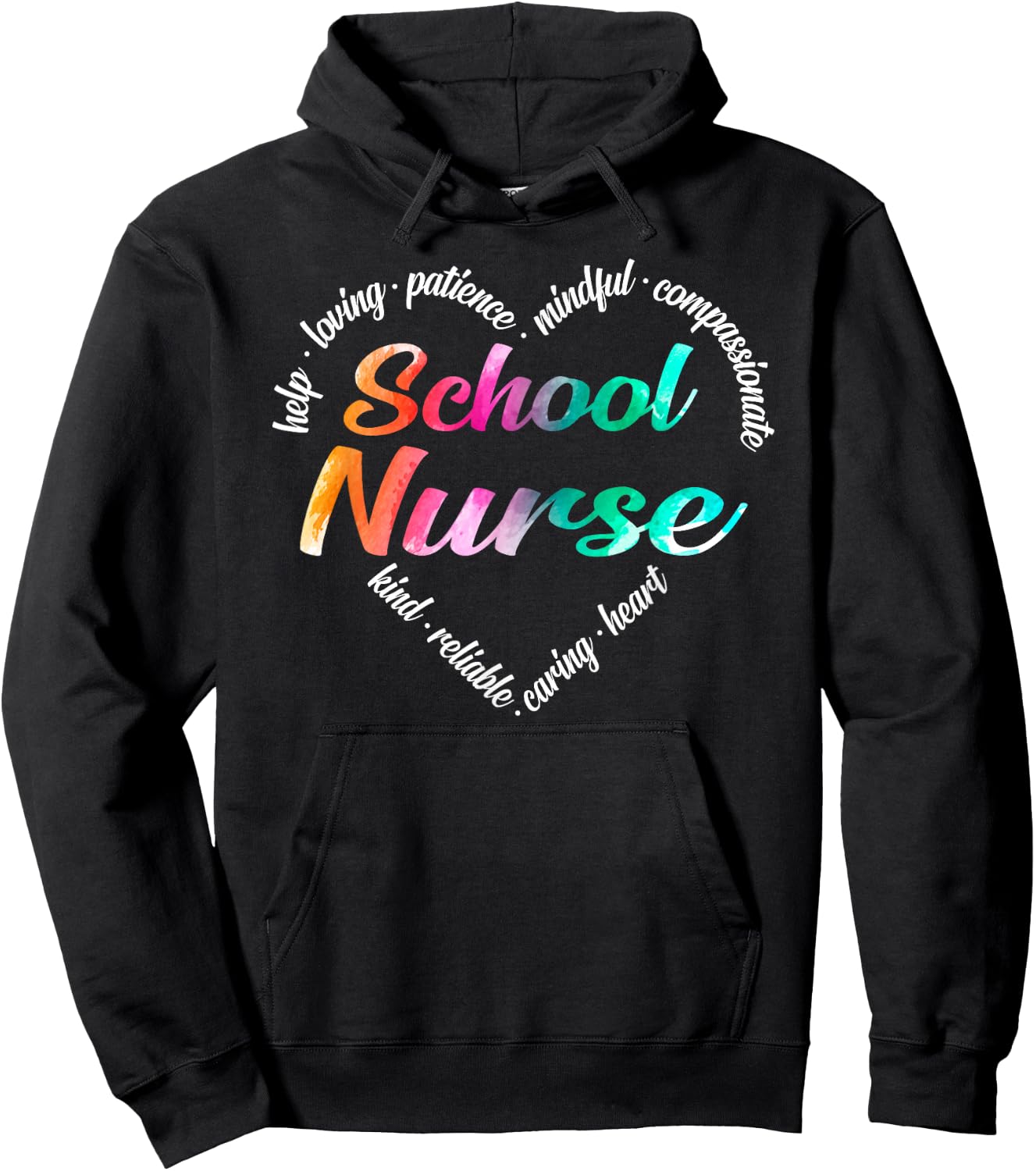 School Nurse Heart Word Cloud Watercolour Rainbow Hoodie - Hoodie | Black