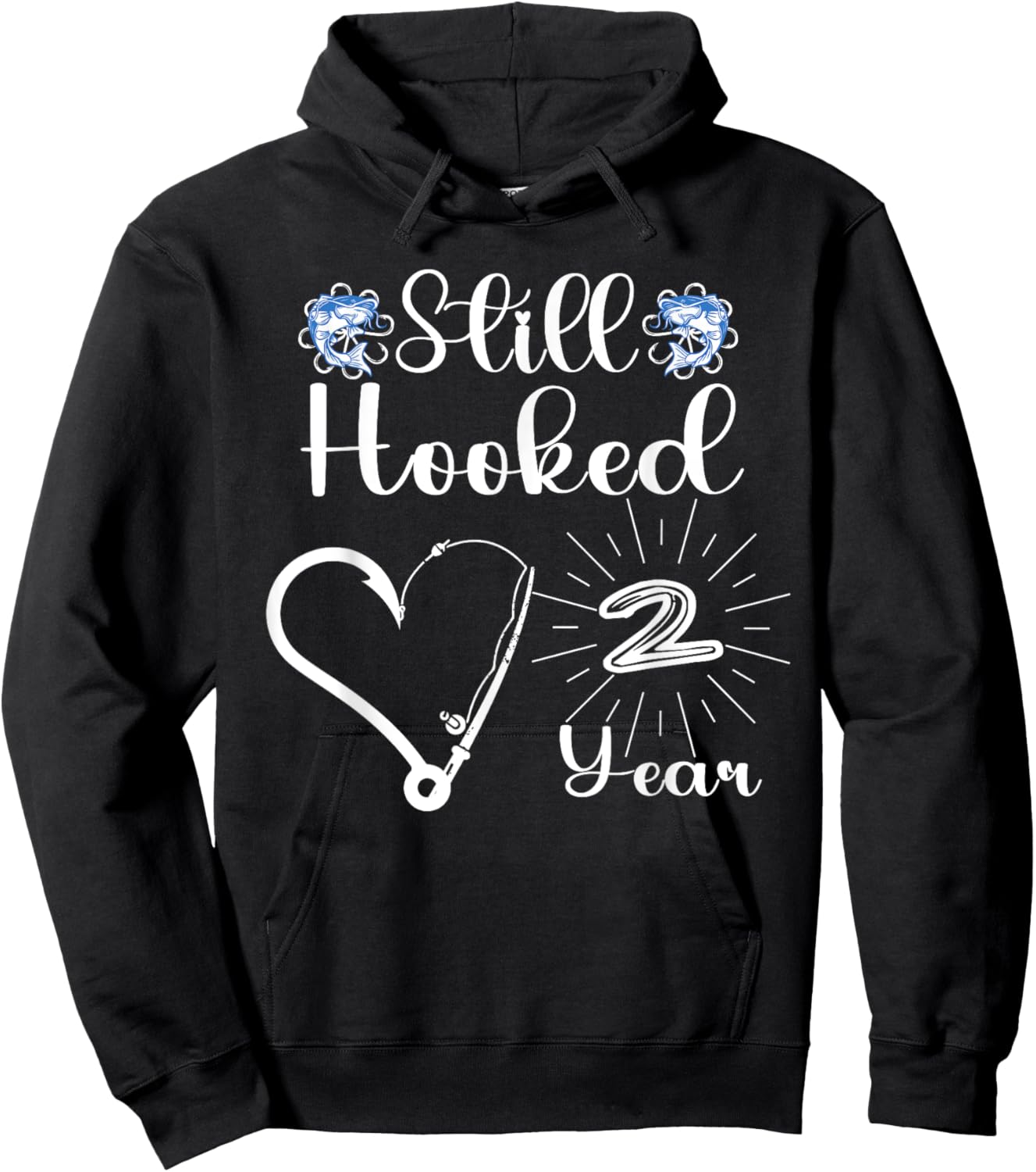 Married 2 Year - Fishing Couple - 2nd Wedding Anniversary Hoodie - Hoodie | Black