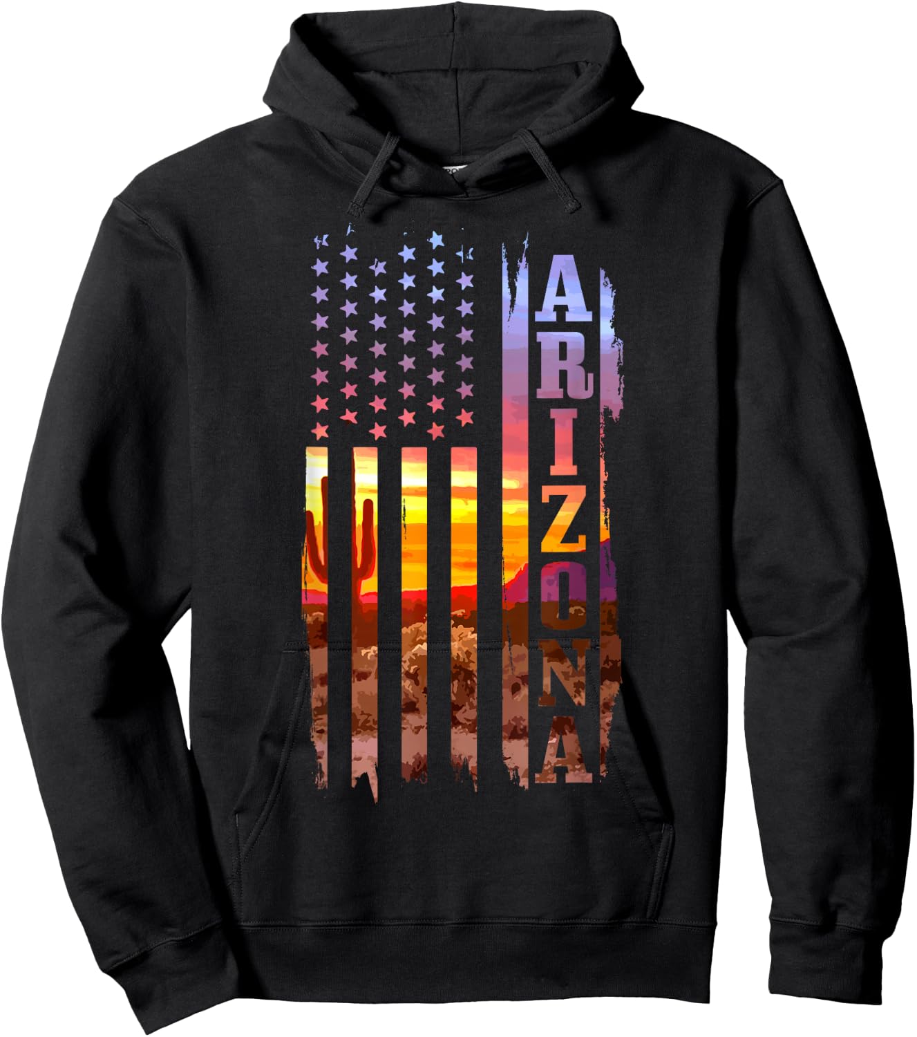 Arizona American Flag Pride Landscape Cactus Hoodie - Hoodie | Black