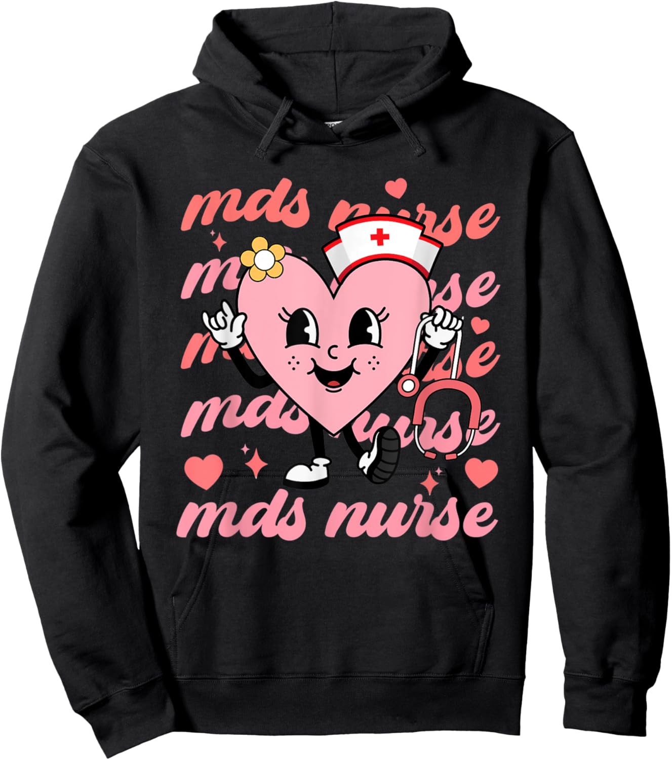 Retro MDS Nurse Valentines Day Hearts Stethoscope Nursing Hoodie - Hoodie | Black