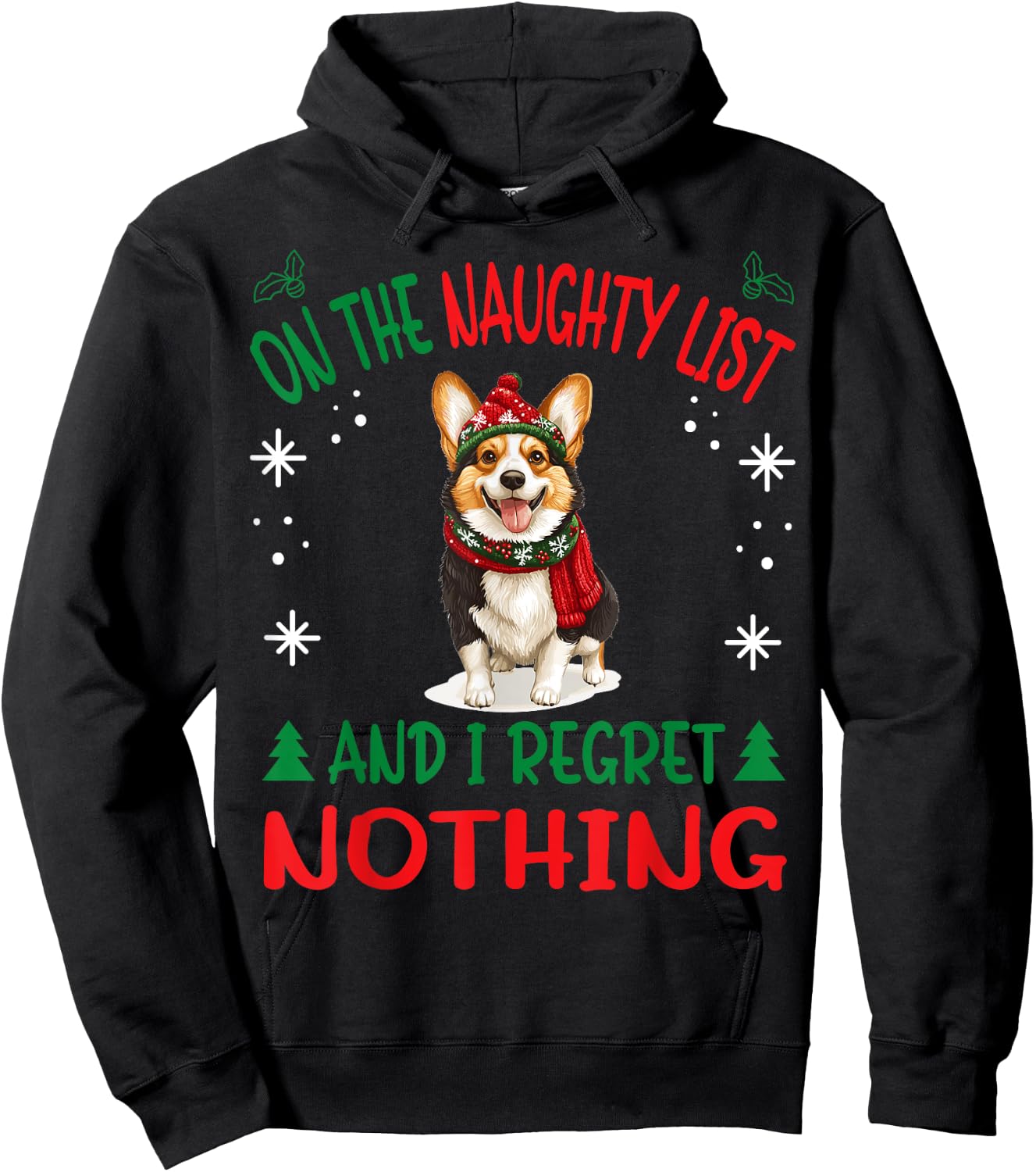 Cute Cardigan Welsh Corgi Dog Christmas On The Naughty List Women Hoodie - Hoodie | Black