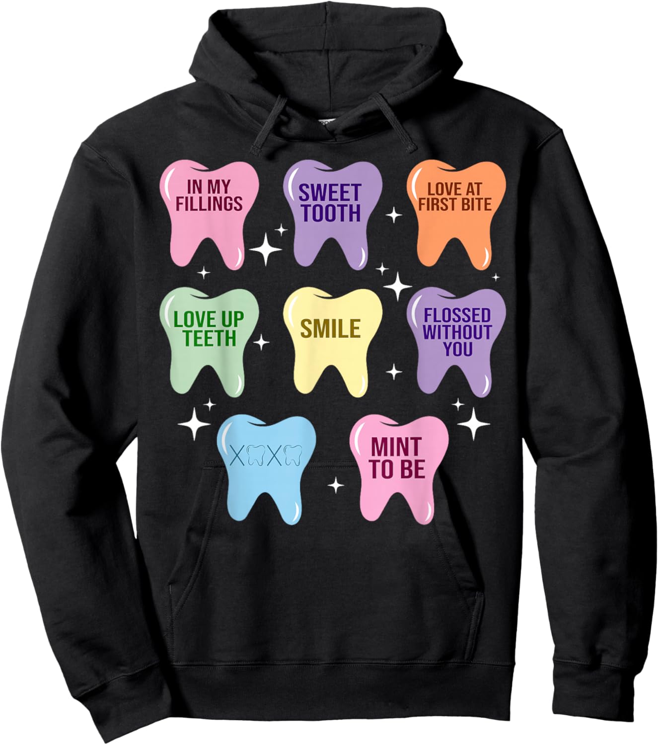 Happy Valentine Heart Teeth Dentist Dental Hygienist Hoodie - Hoodie | Black