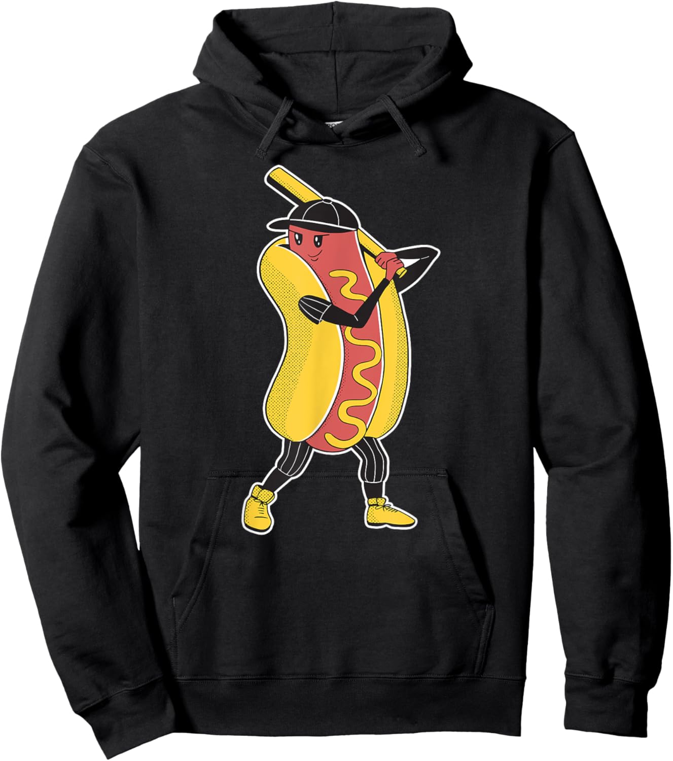 Comic Hot Dog Playing Baseball Women Children Hoodie - Hoodie | Black