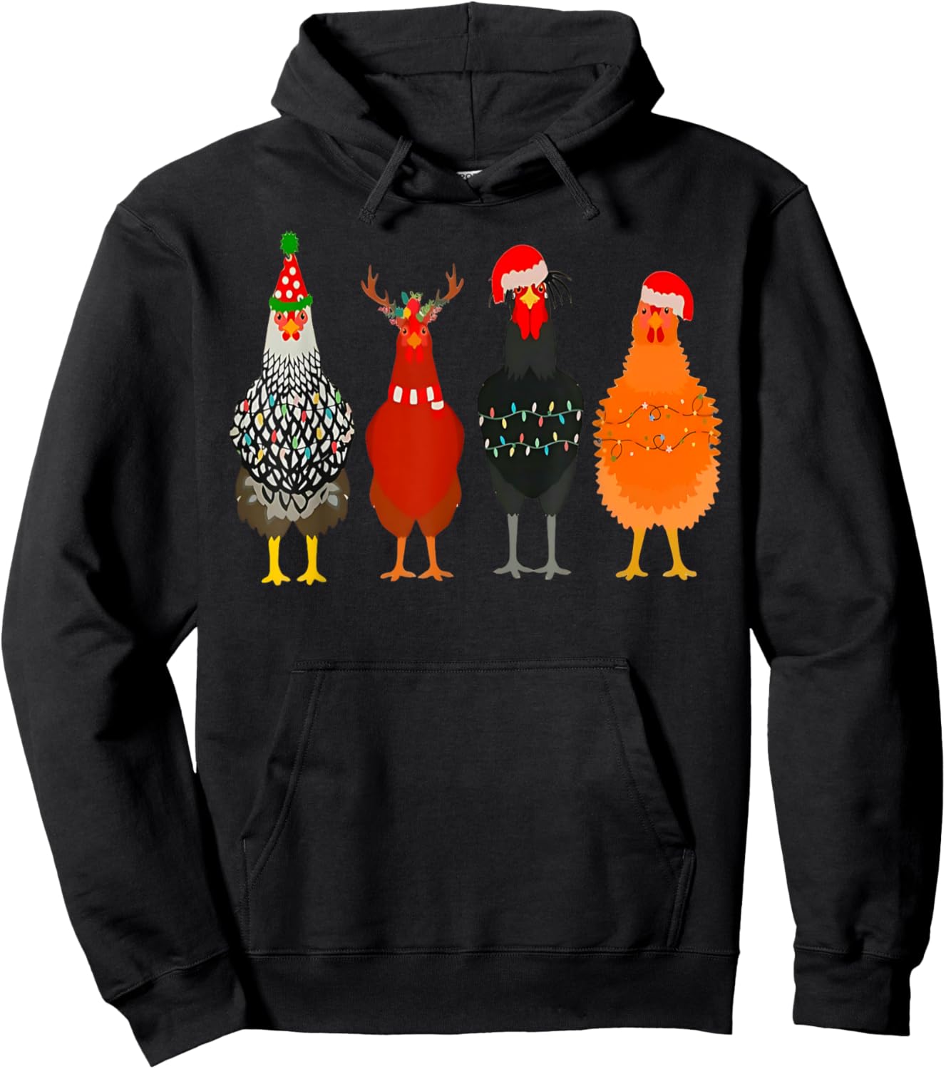 Cute Christmas Chickens Santa Farm Chickens Animals Pajamas Hoodie - Hoodie | Black