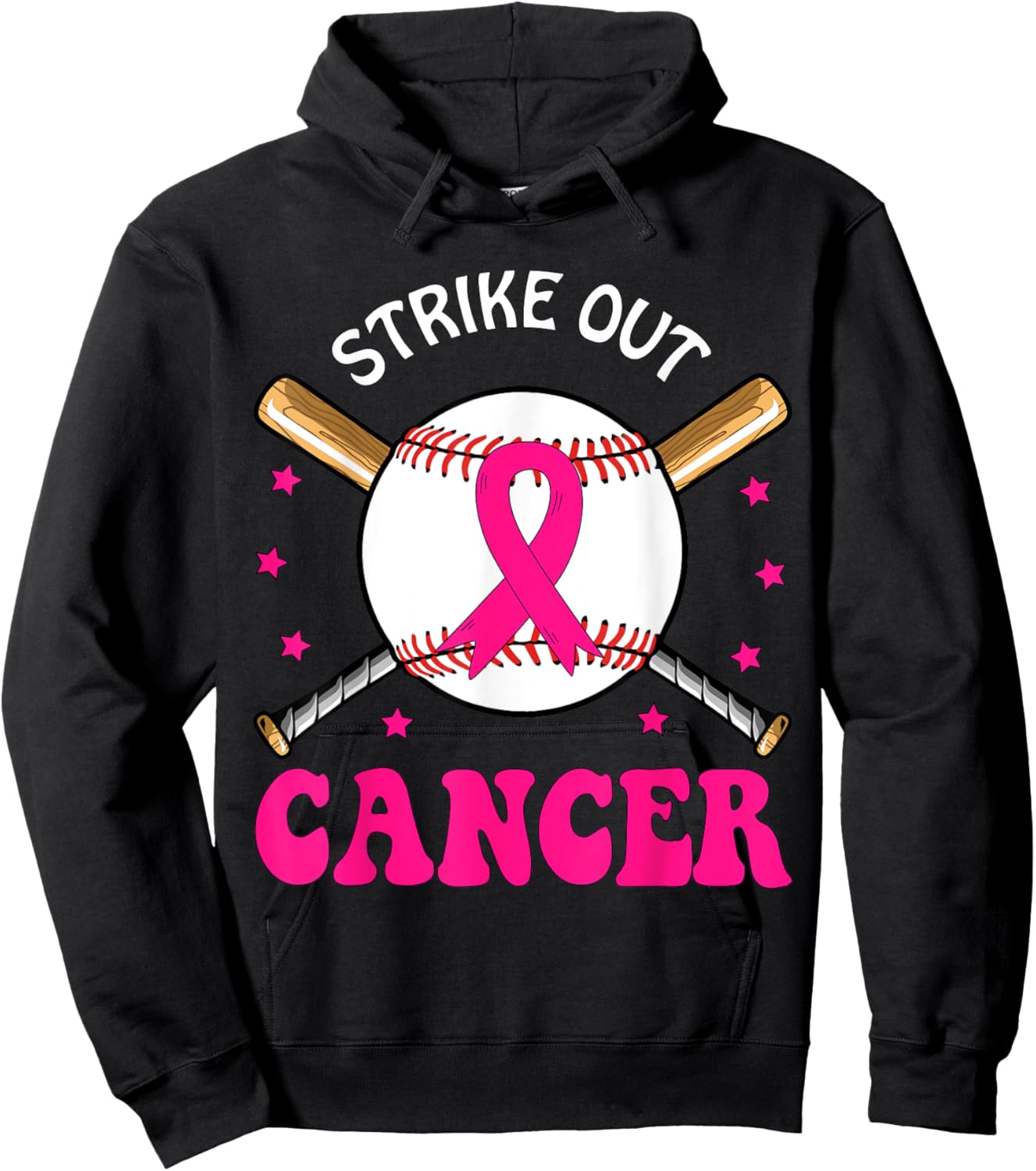 Strike Out Breast Cancer Baseball Pink Ribbon Hoodie - Hoodie | Black