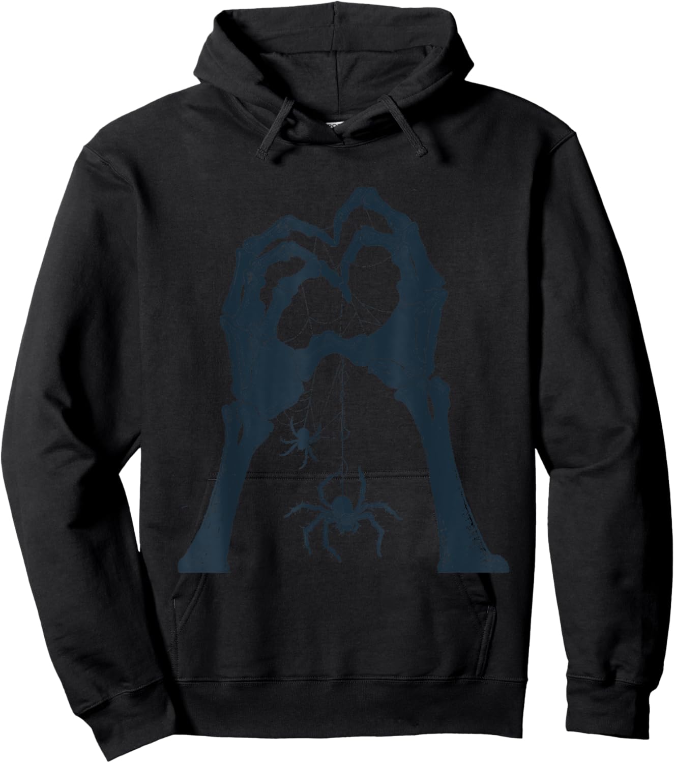 Skeleton Hand Love Shape With Spider Web Scary Season Art Hoodie - Hoodie | Black
