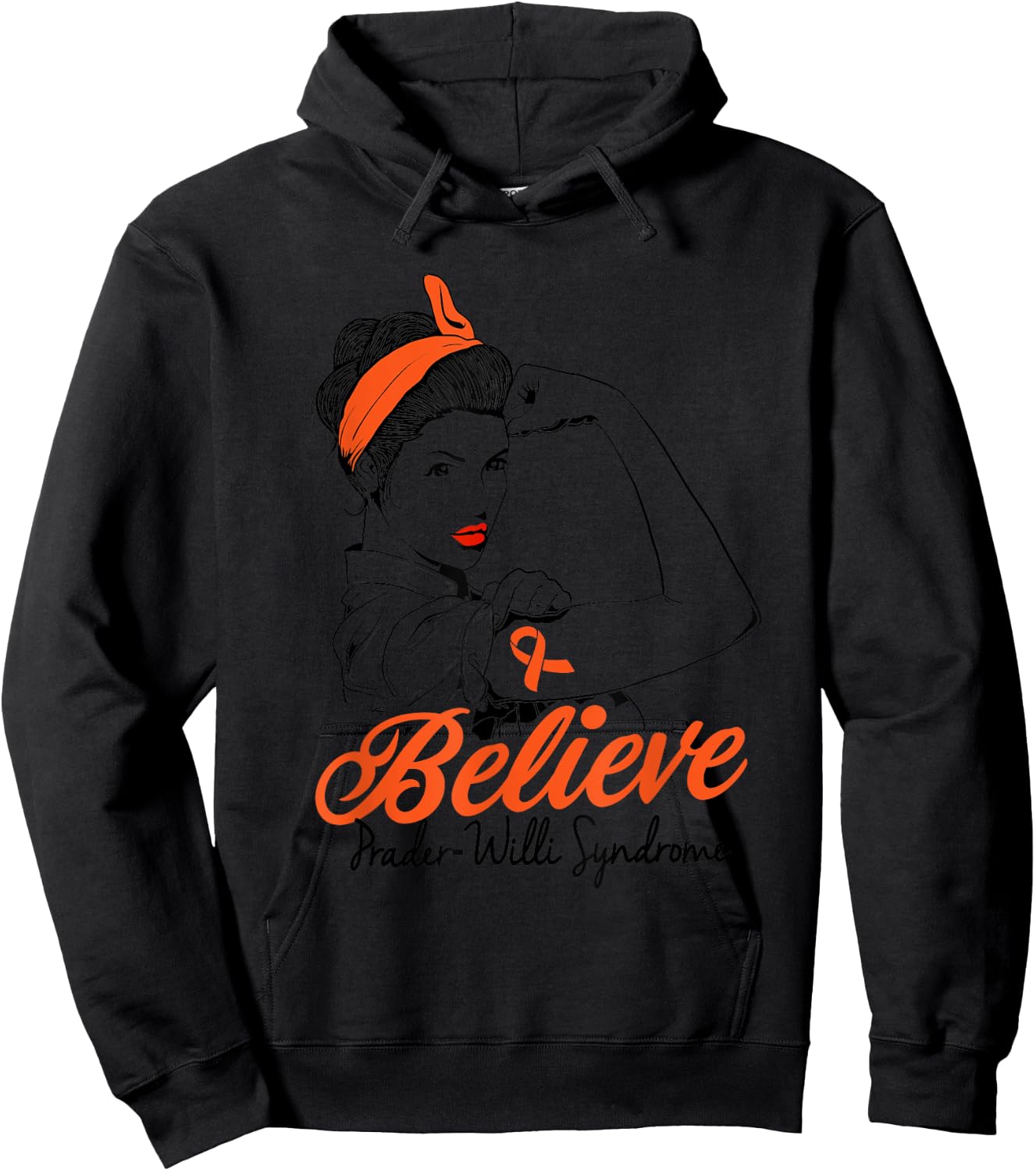 Prader-Willi Syndrome Orange Ribbon Unbreakable Superhero Hoodie - Hoodie | Black
