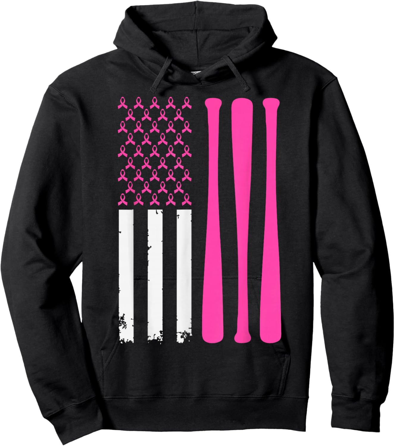 American Baseball Sports Breast Cancer Awareness Ribbon Hoodie - Hoodie | Black